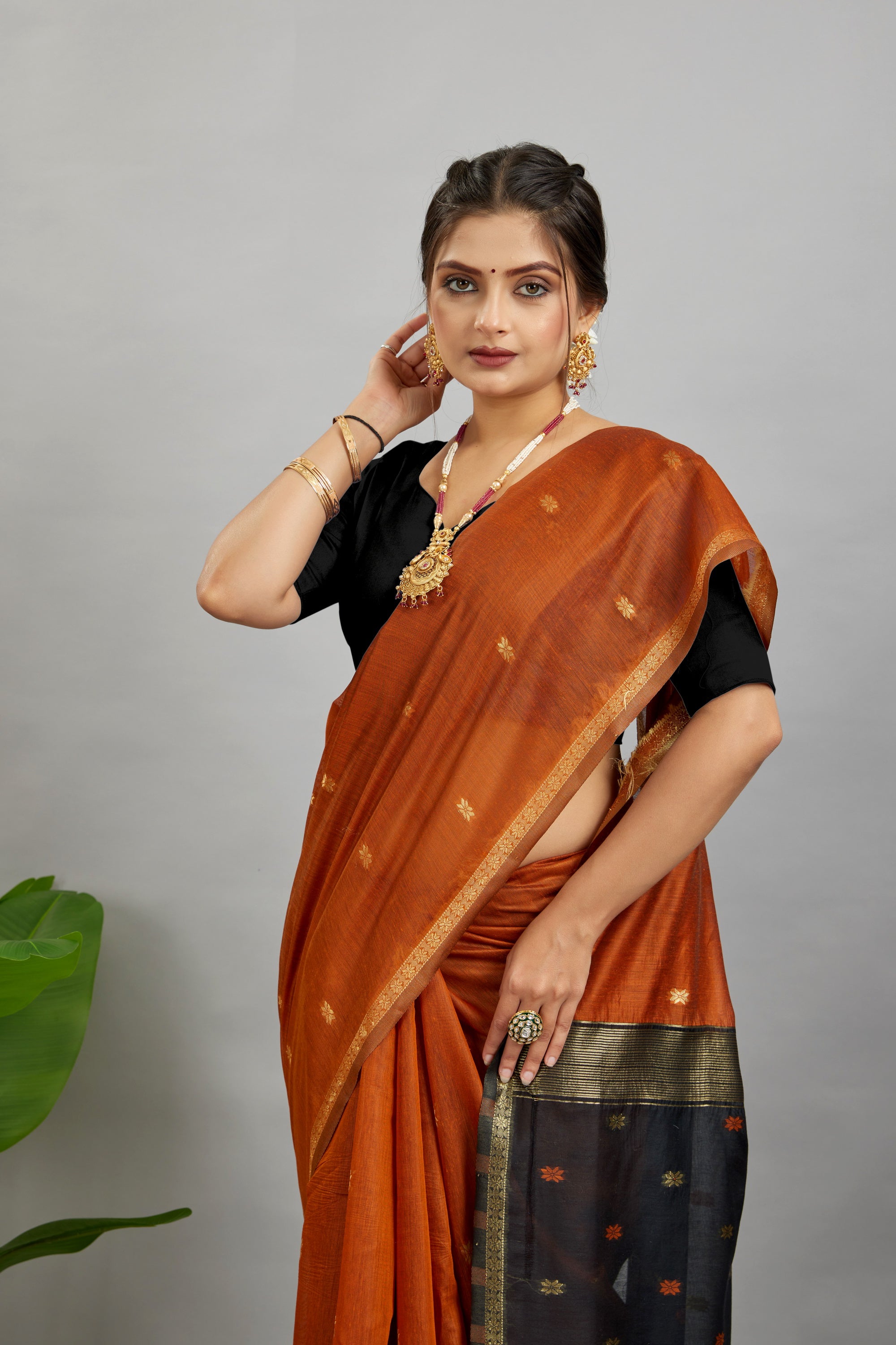 Orange Two Toned Cotton Silk Saree