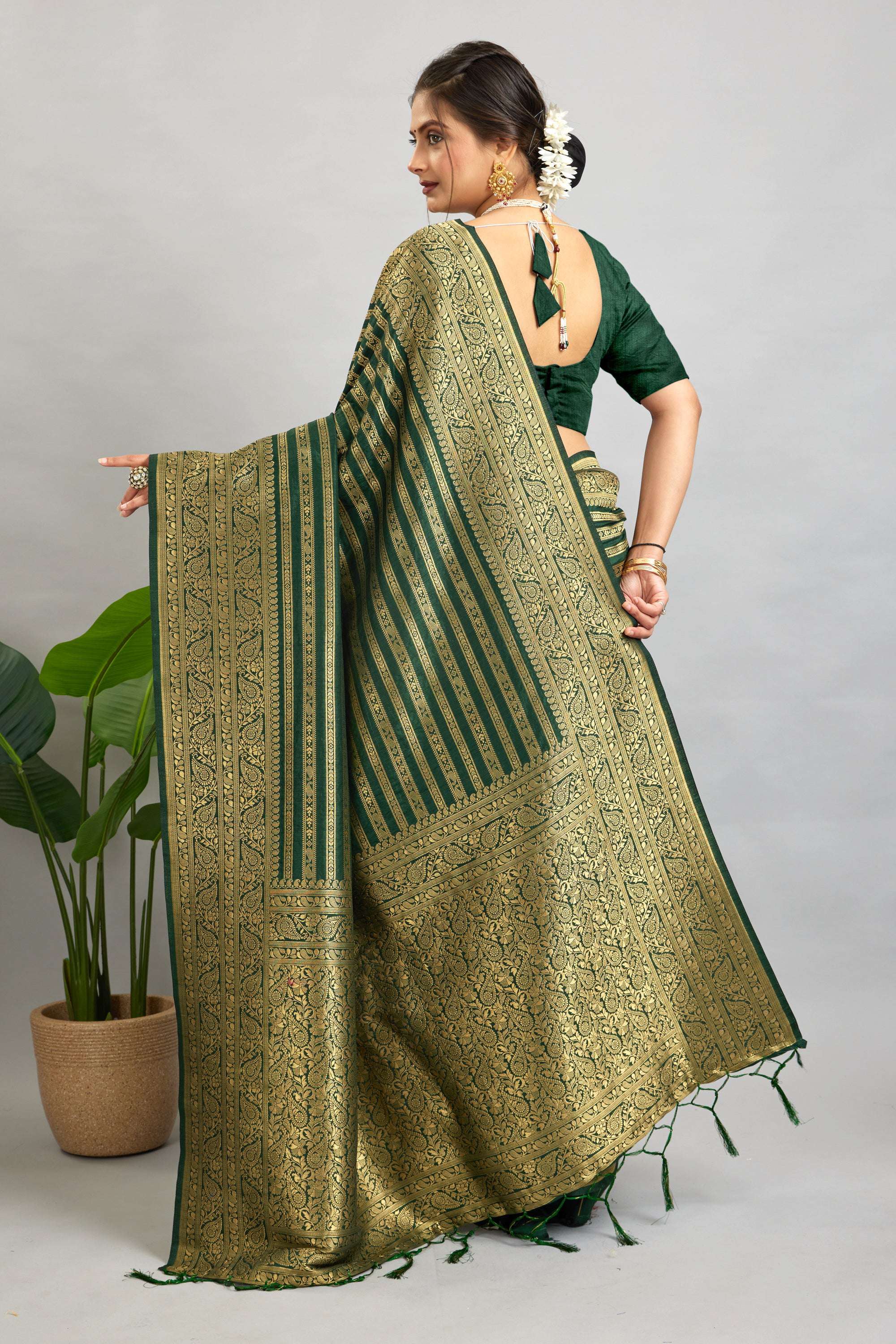 Green Woven Banarasi Khadi Silk Saree