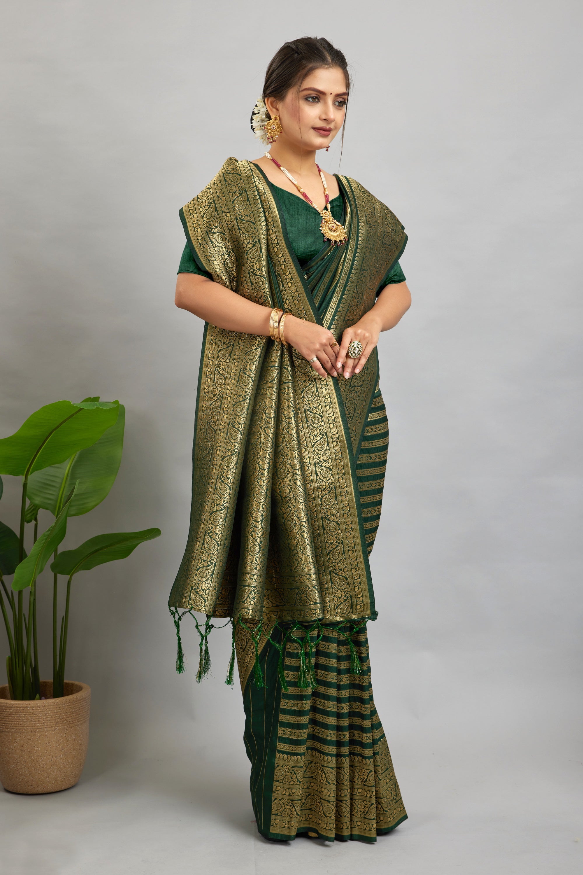 Green Woven Banarasi Khadi Silk Saree