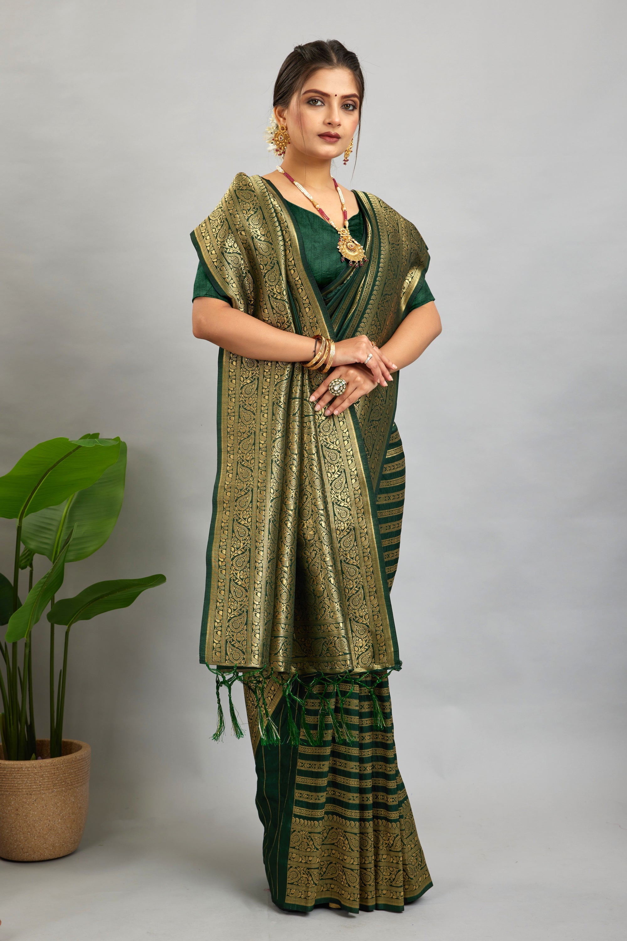 Green Woven Banarasi Khadi Silk Saree