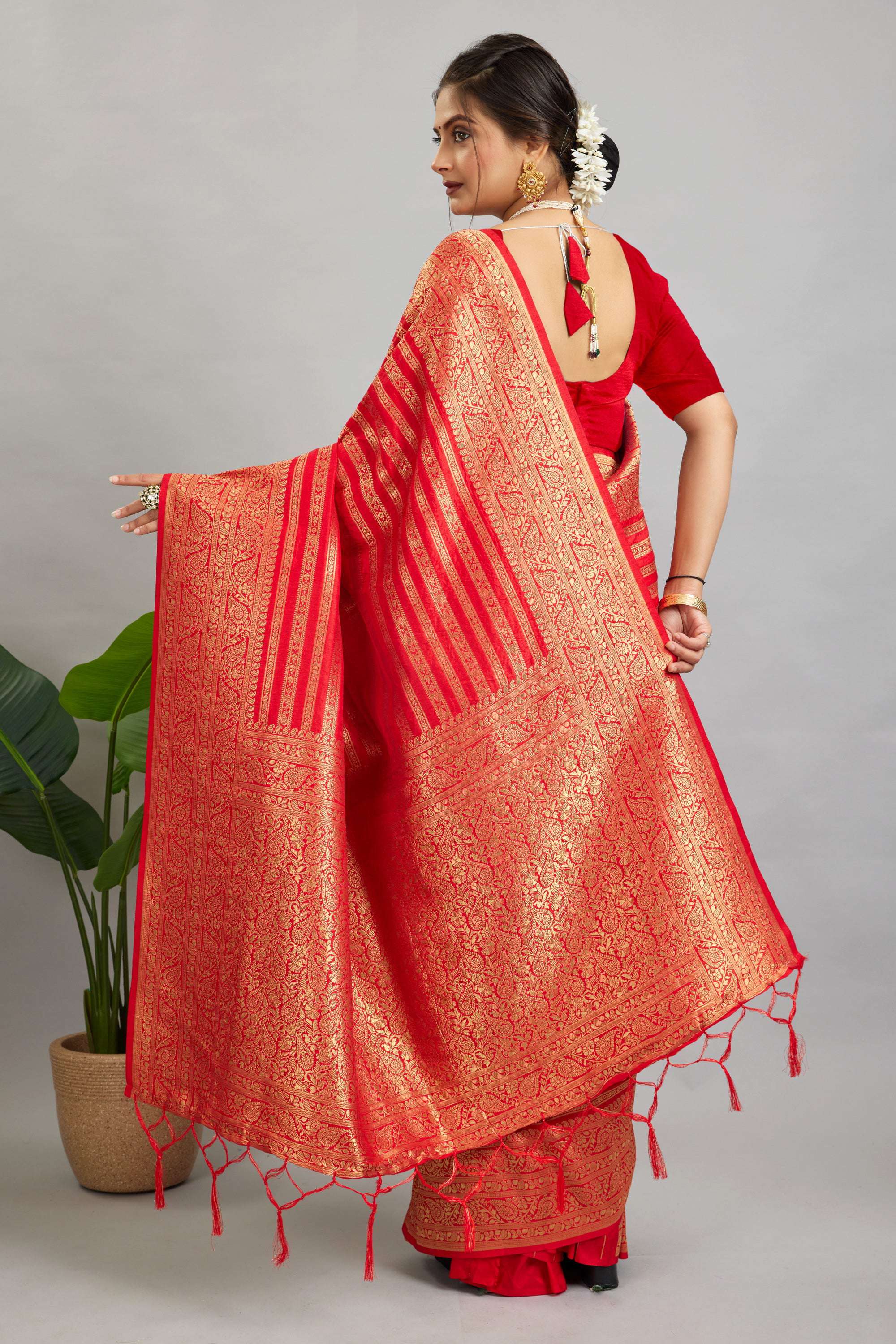 Red Woven Banarasi Khadi Silk Saree