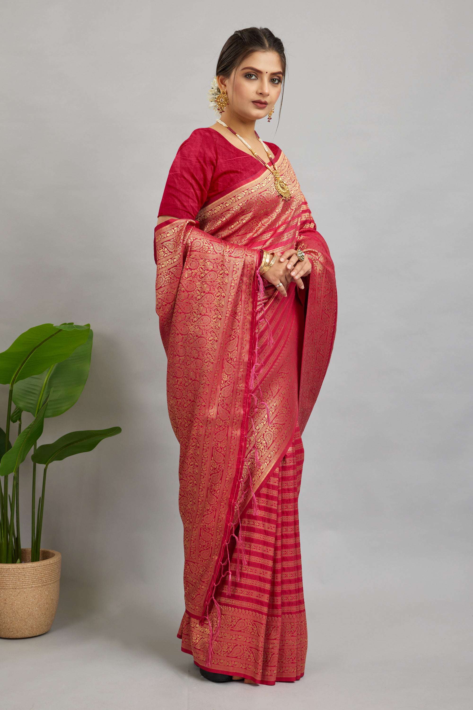 Pink Woven Banarasi Khadi Silk Saree