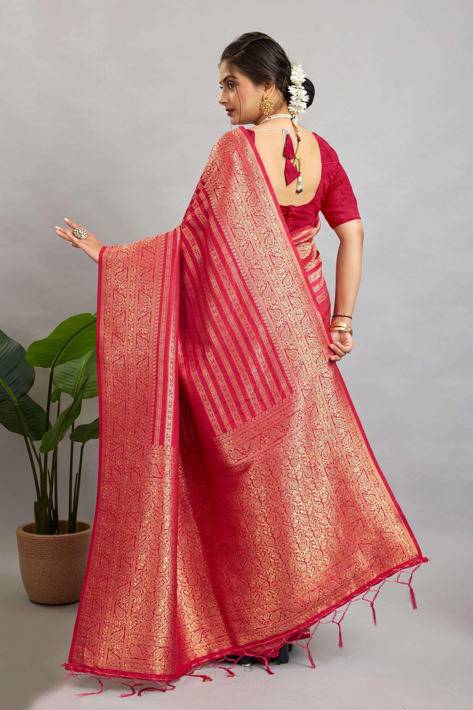 Pink Woven Banarasi Khadi Silk Saree