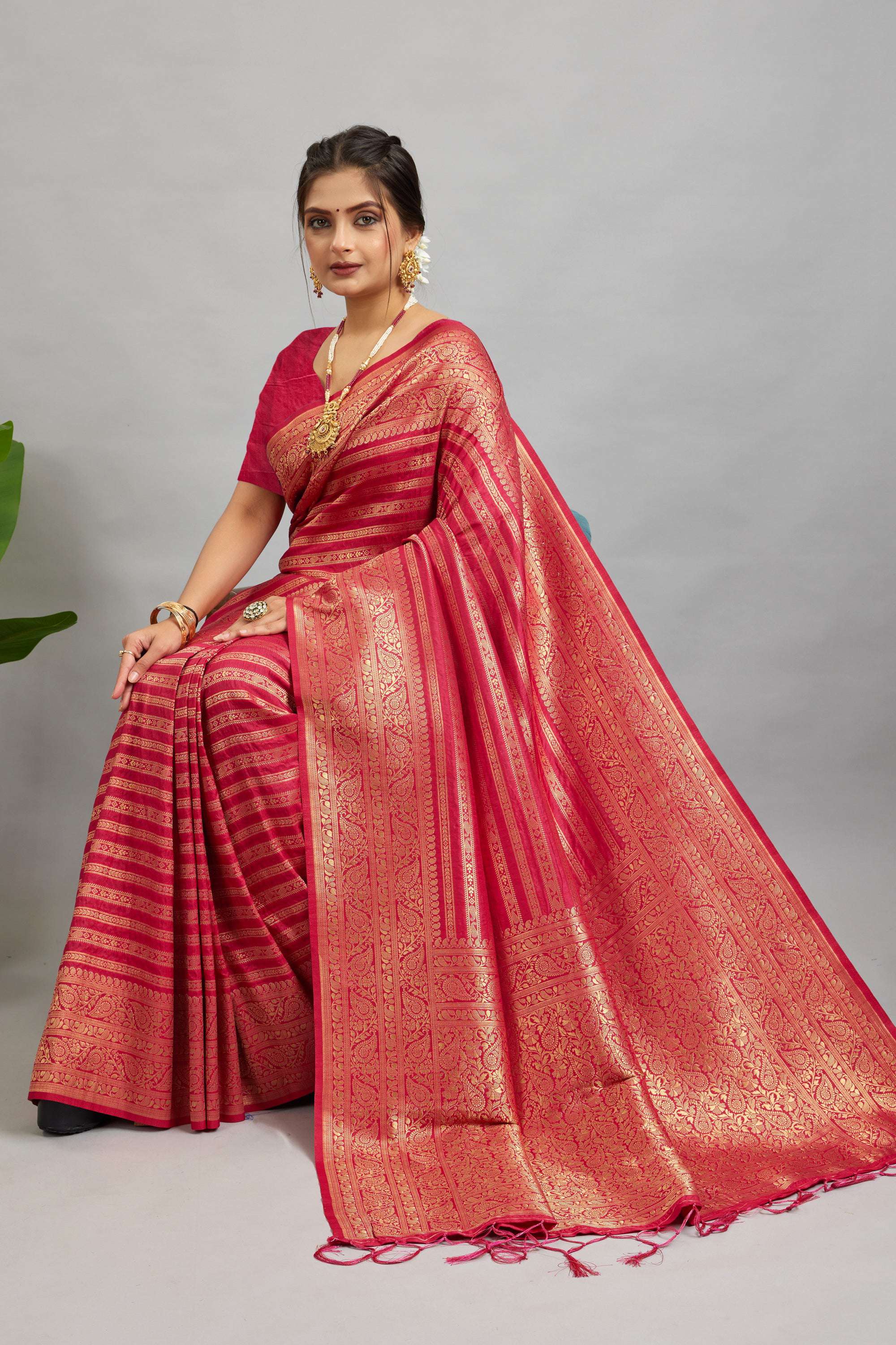 Pink Woven Banarasi Khadi Silk Saree