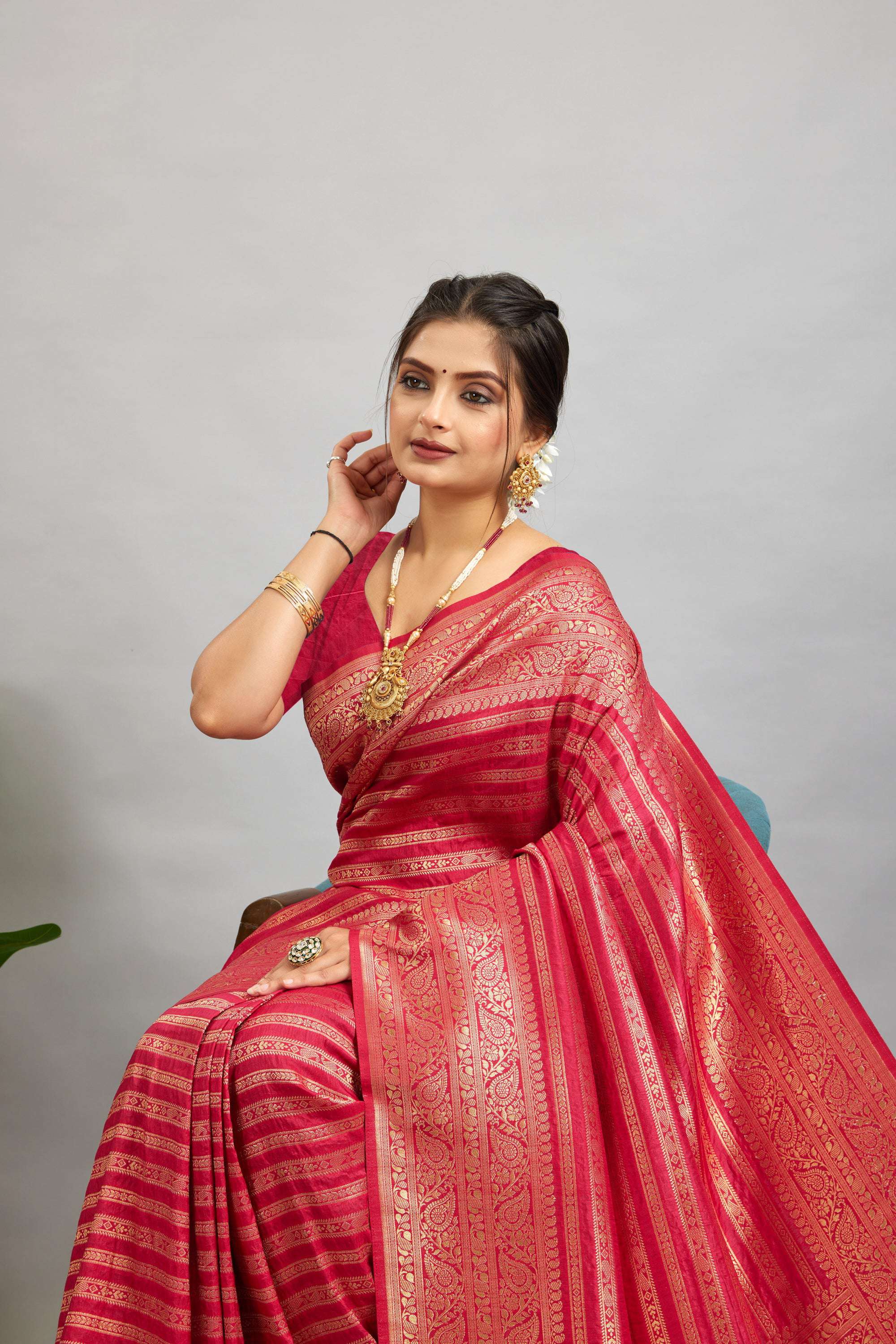 Pink Woven Banarasi Khadi Silk Saree