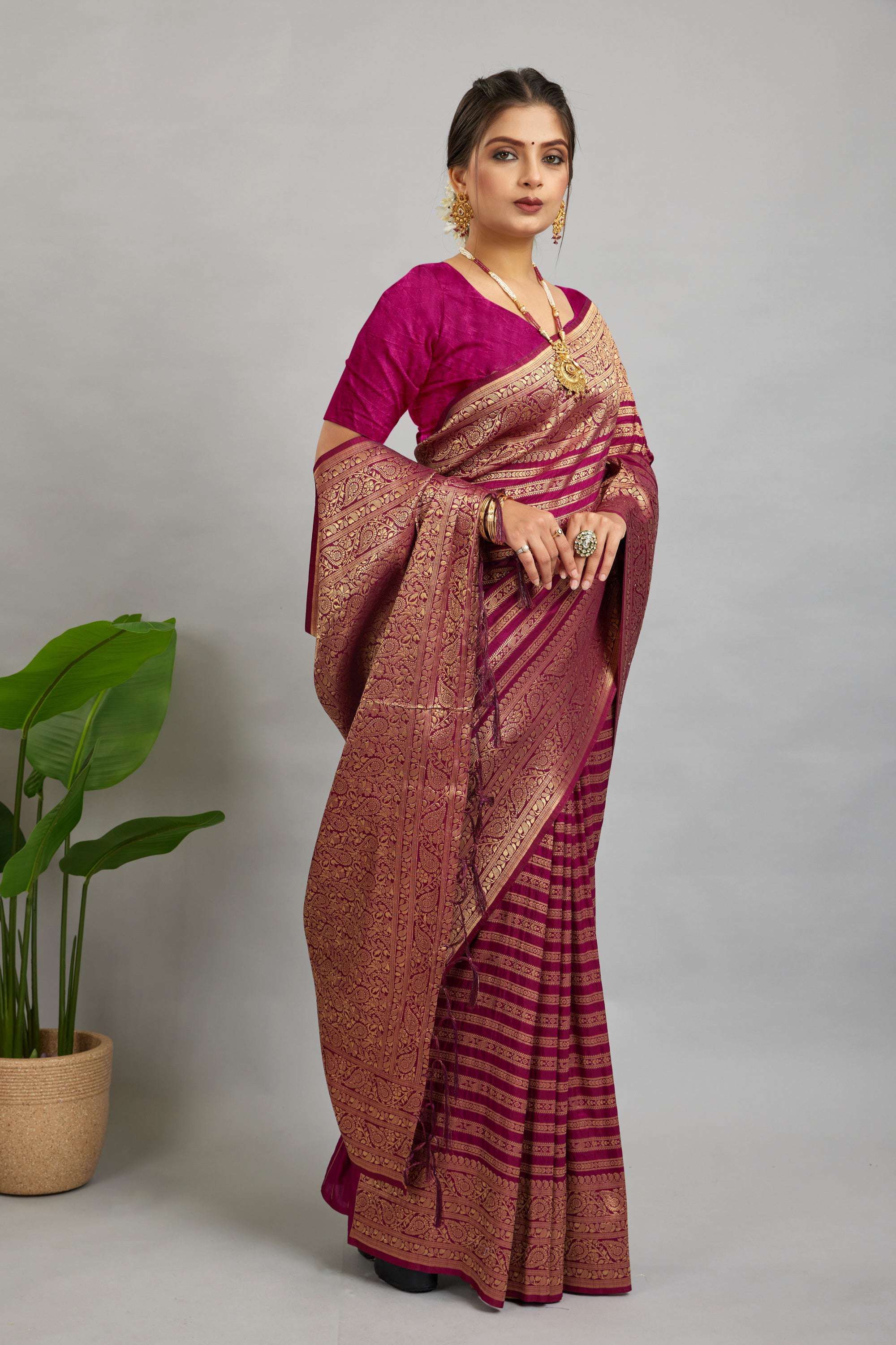 Purple Woven Banarasi Khadi Silk Saree