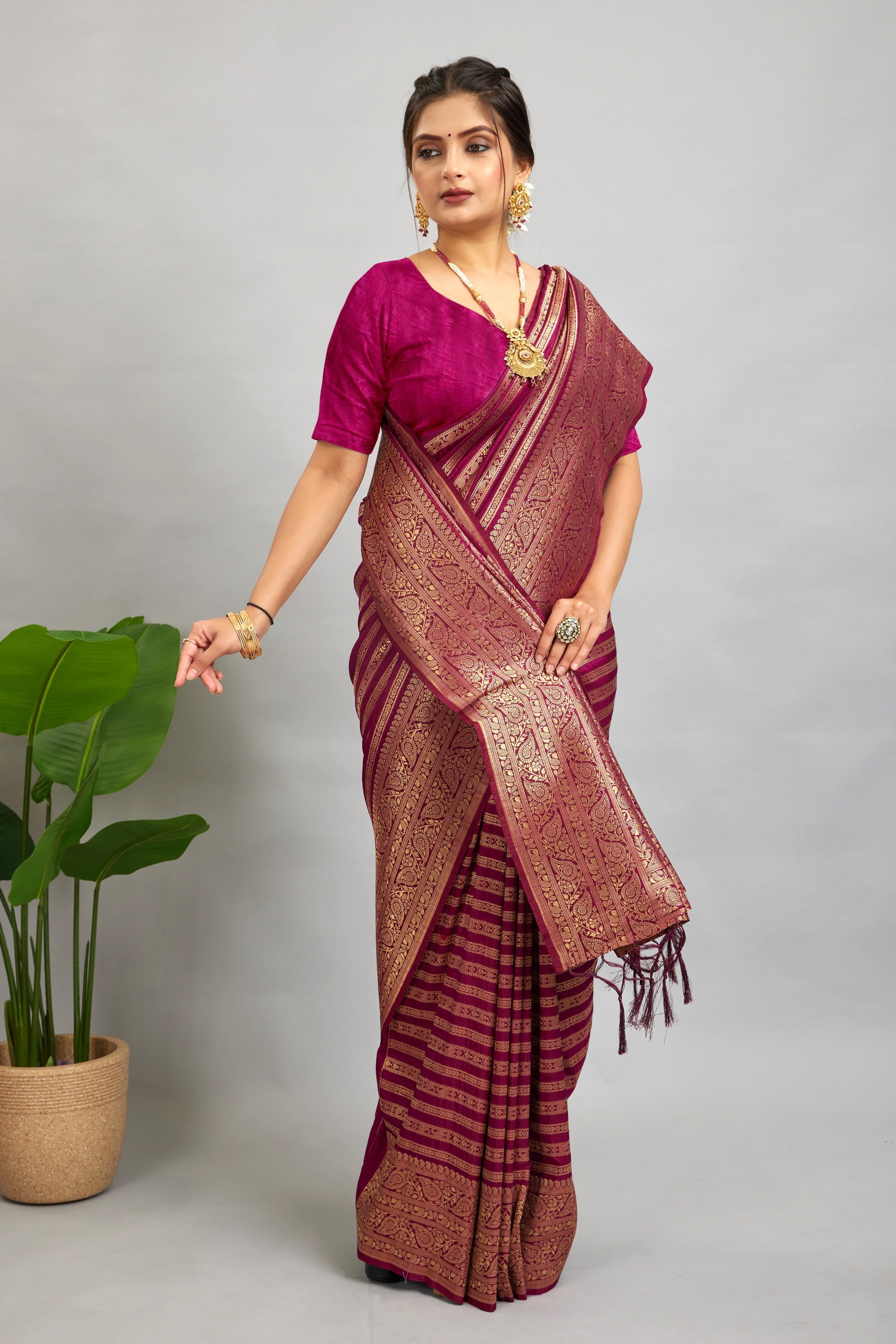 Purple Woven Banarasi Khadi Silk Saree