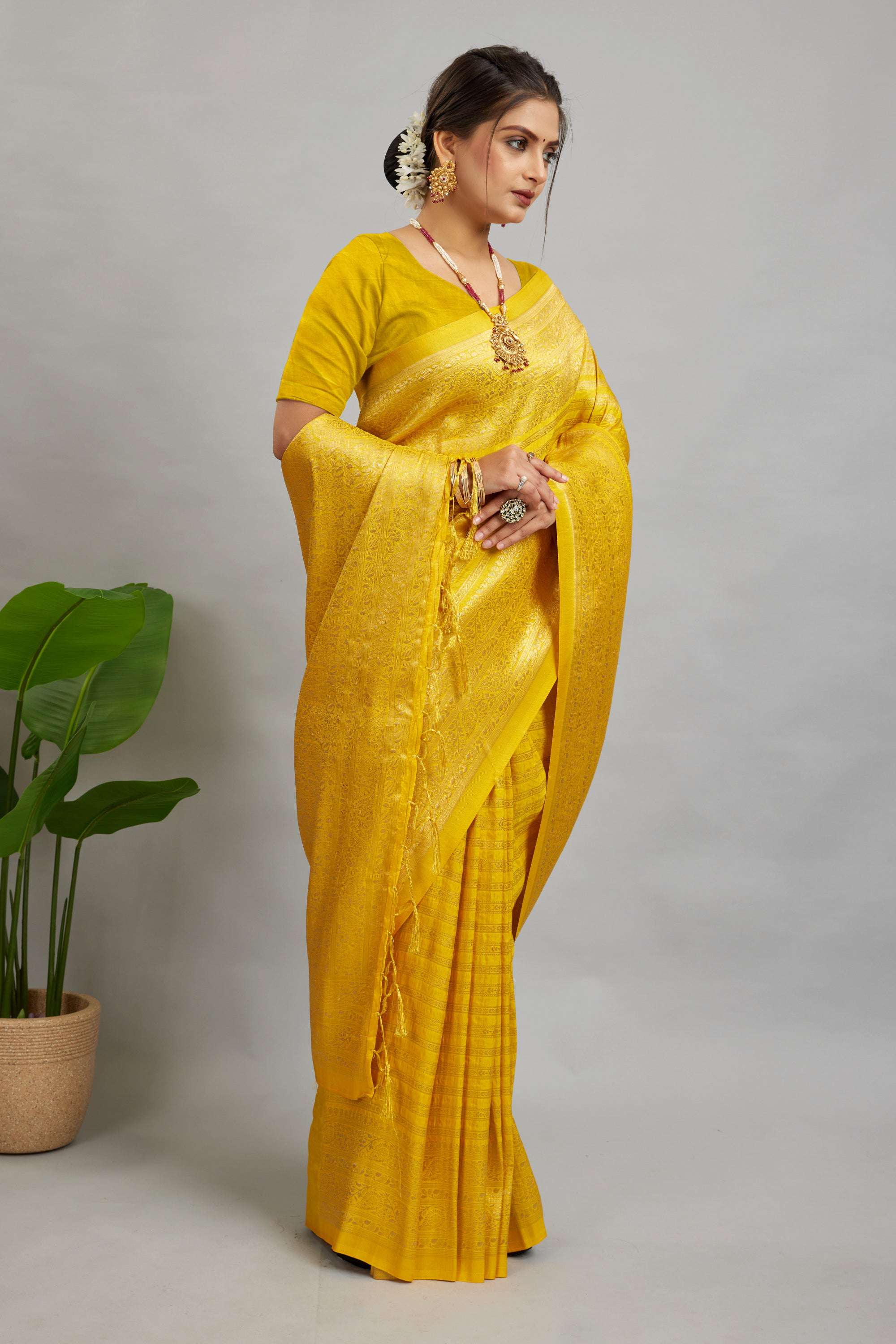 Yellow Woven Banarasi Khadi Silk Saree