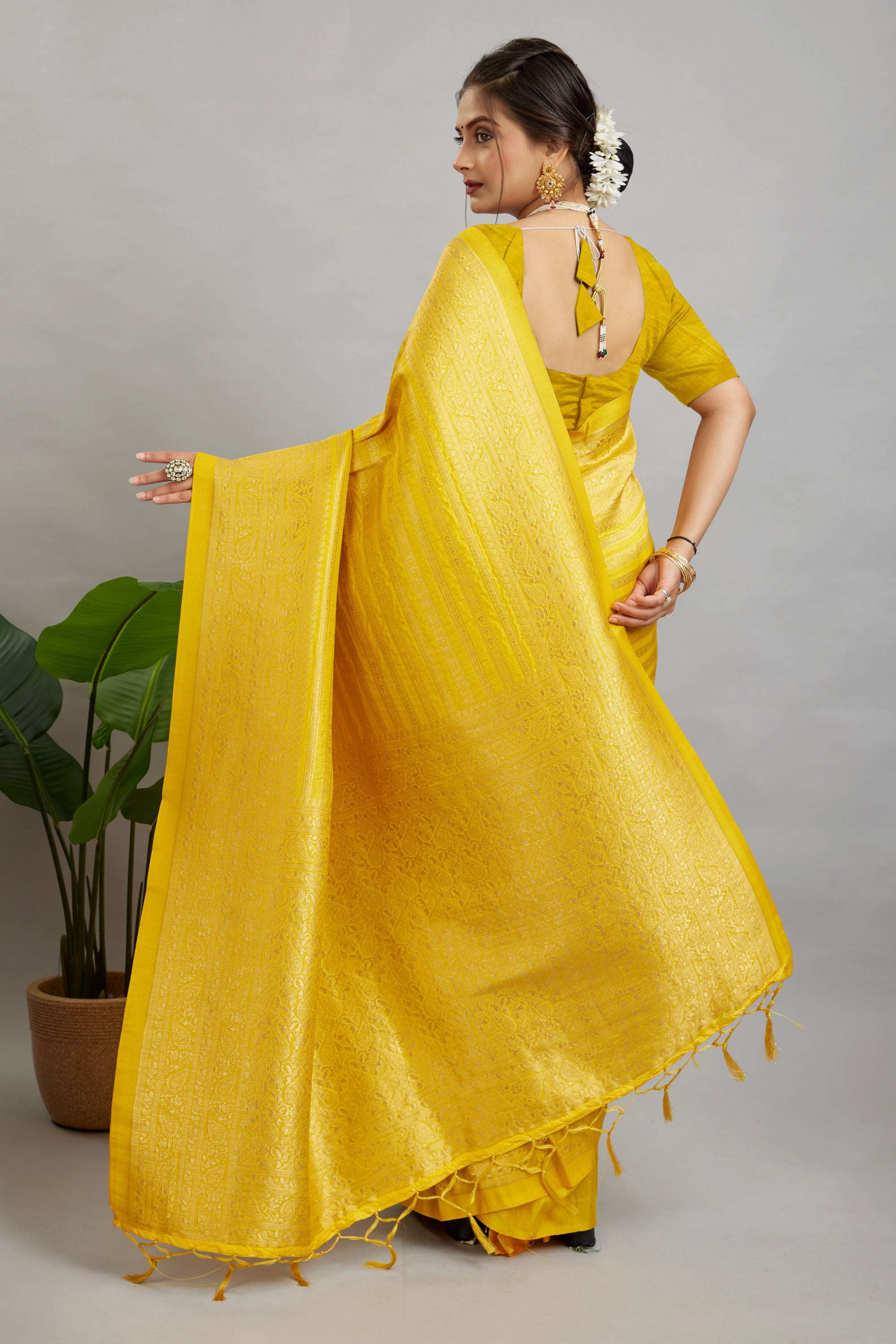 Yellow Woven Banarasi Khadi Silk Saree