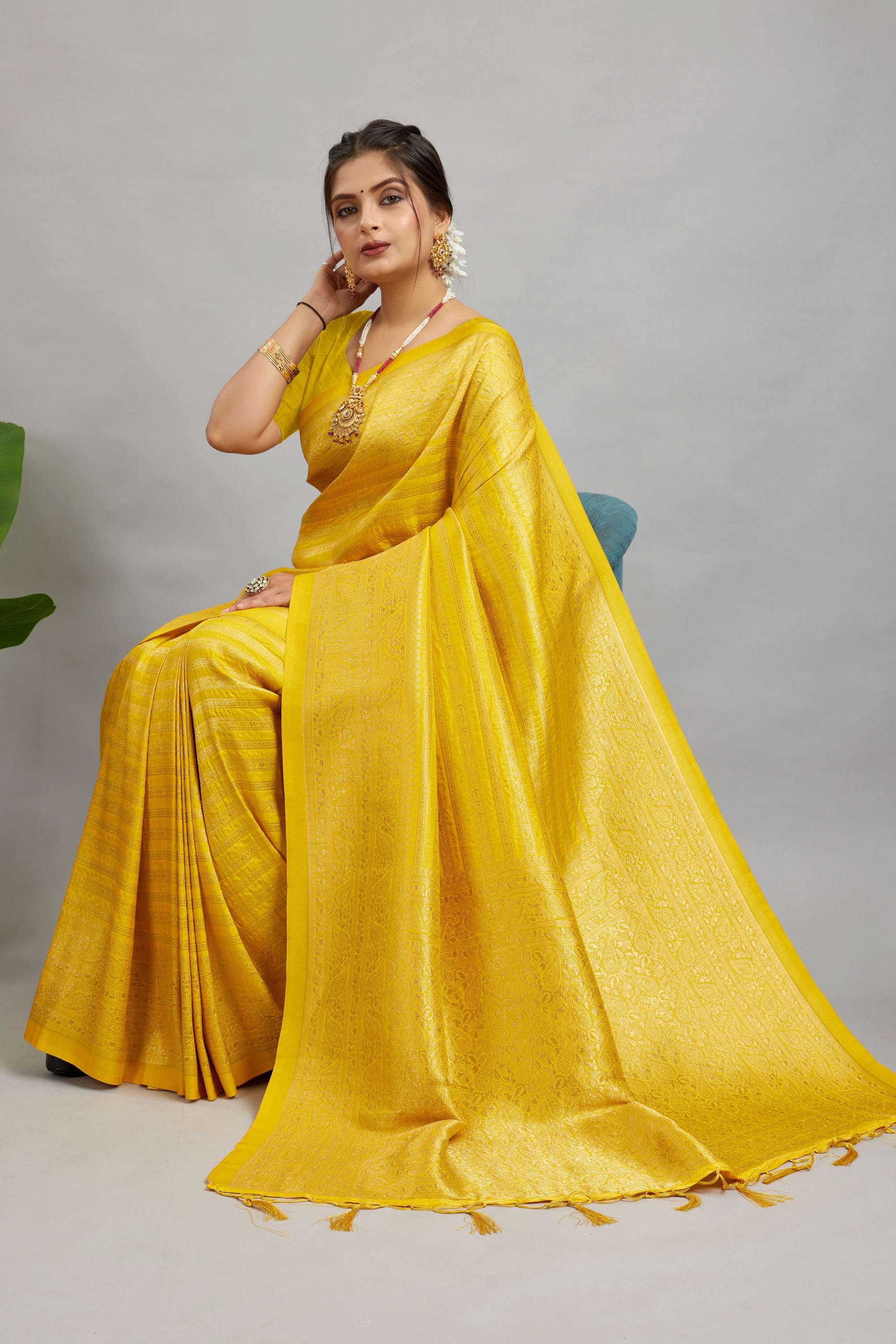 Yellow Woven Banarasi Khadi Silk Saree
