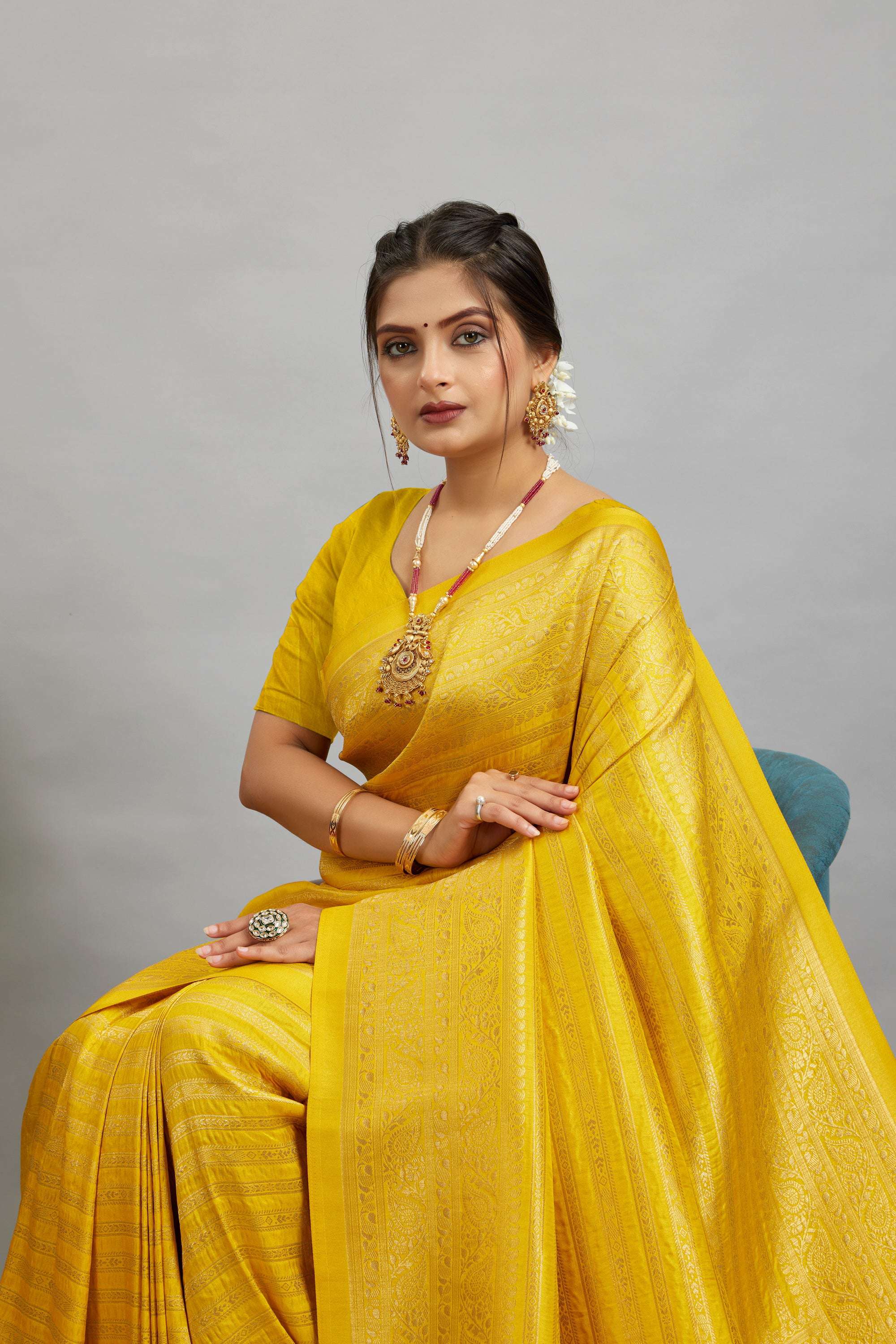 Yellow Woven Banarasi Khadi Silk Saree