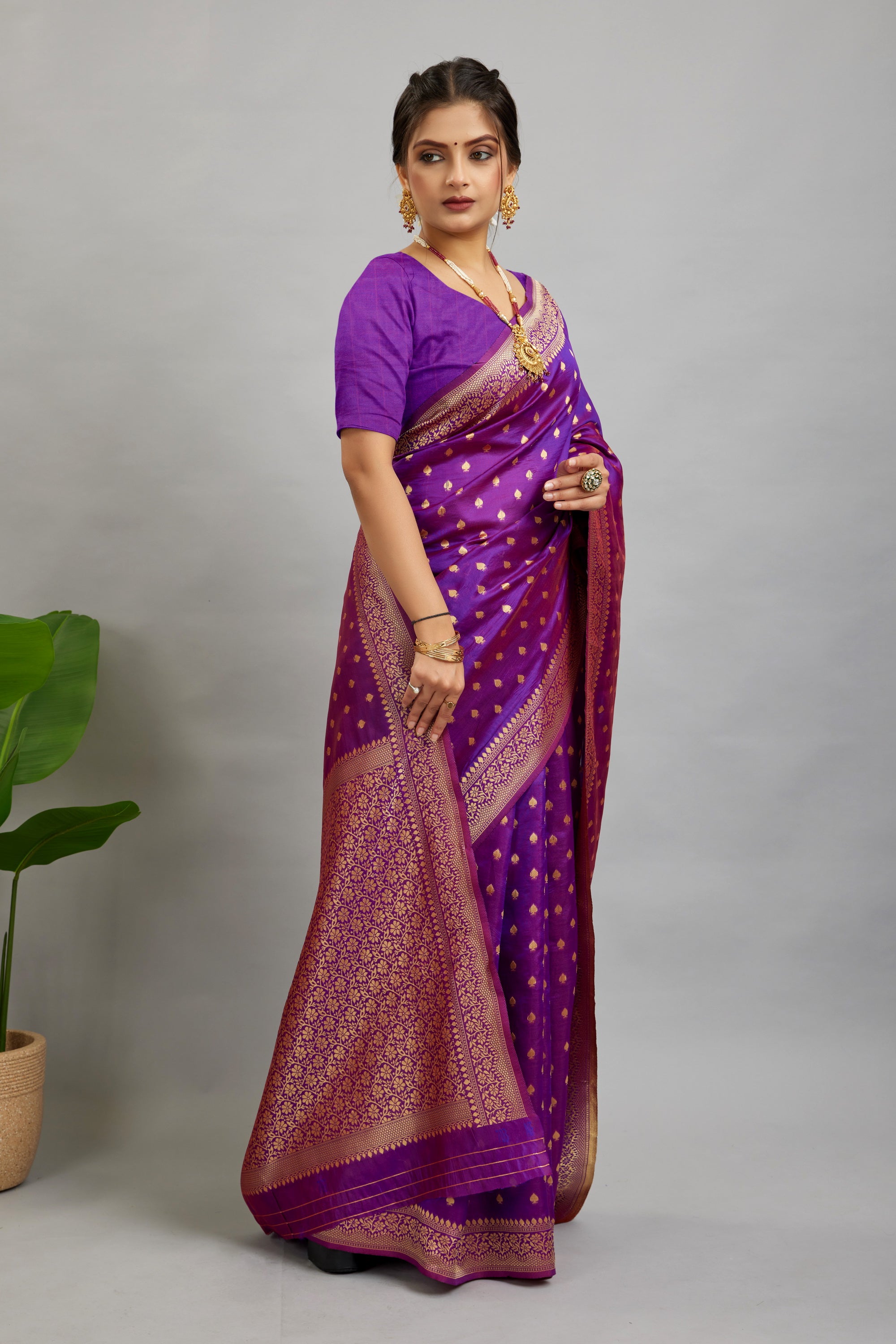 Purple Woven Silk Blend Saree