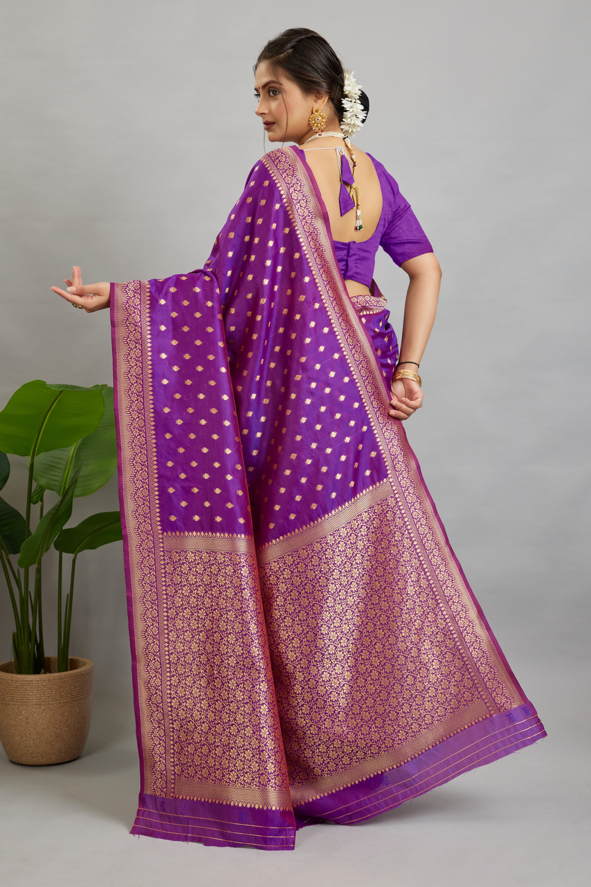 Purple Woven Silk Blend Saree