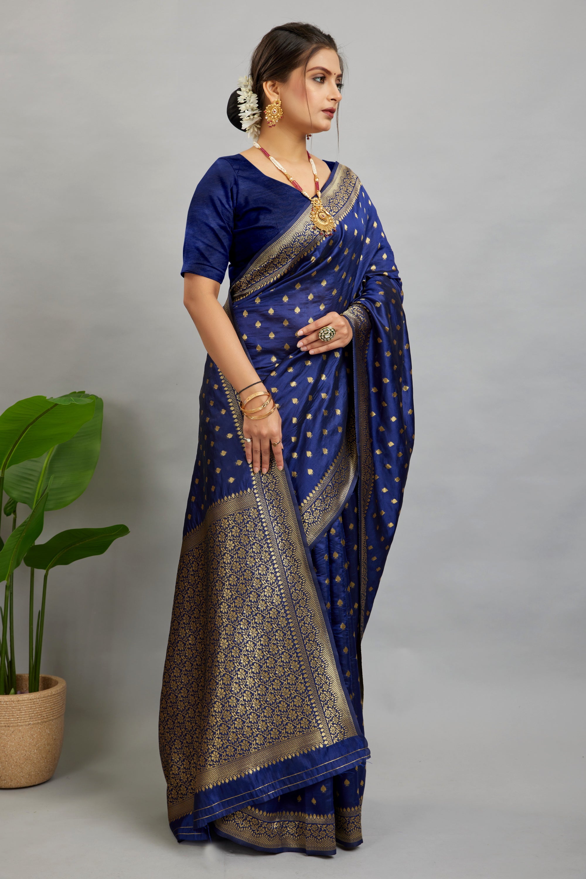 Navy Woven Silk Blend Saree