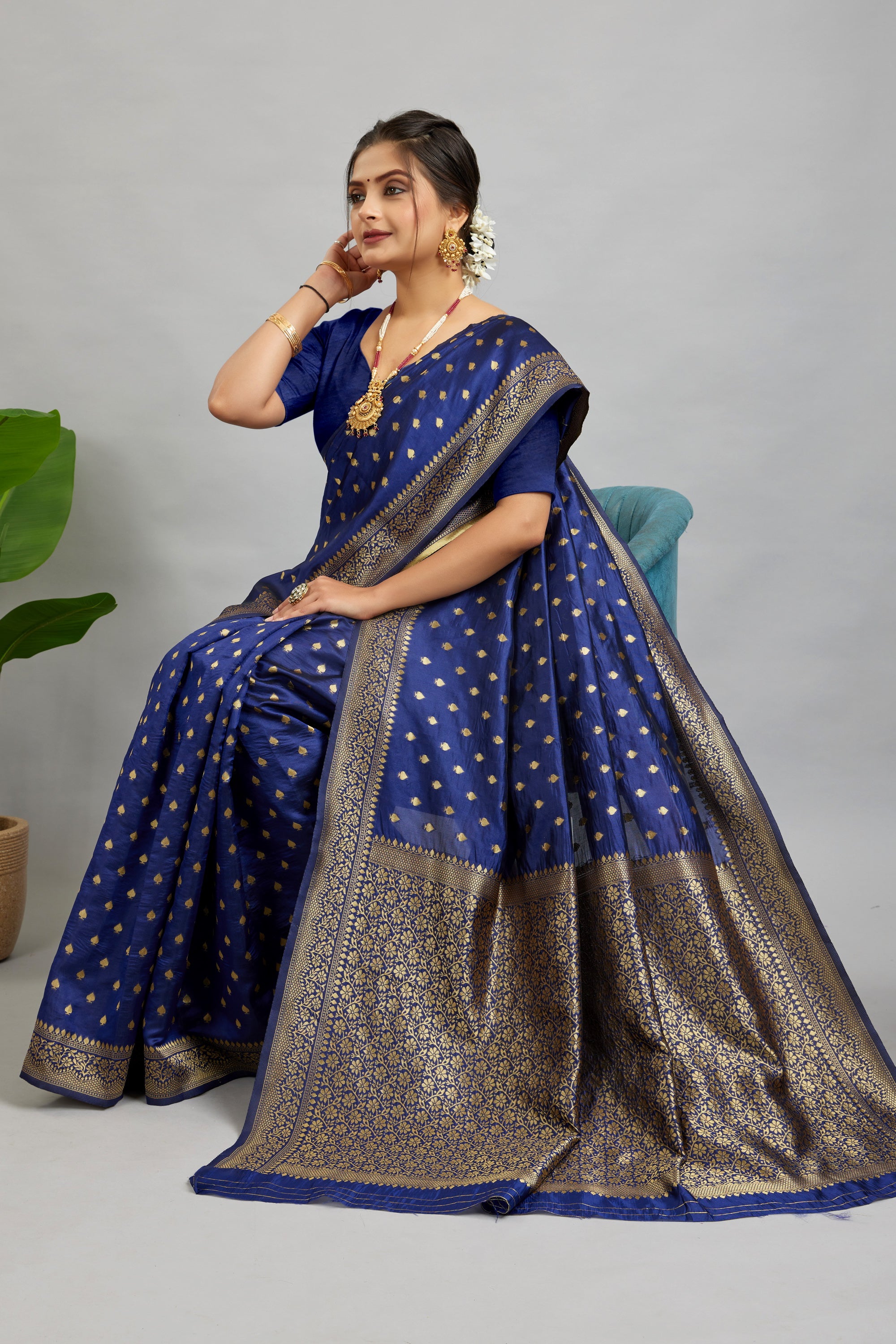 Navy Woven Silk Blend Saree