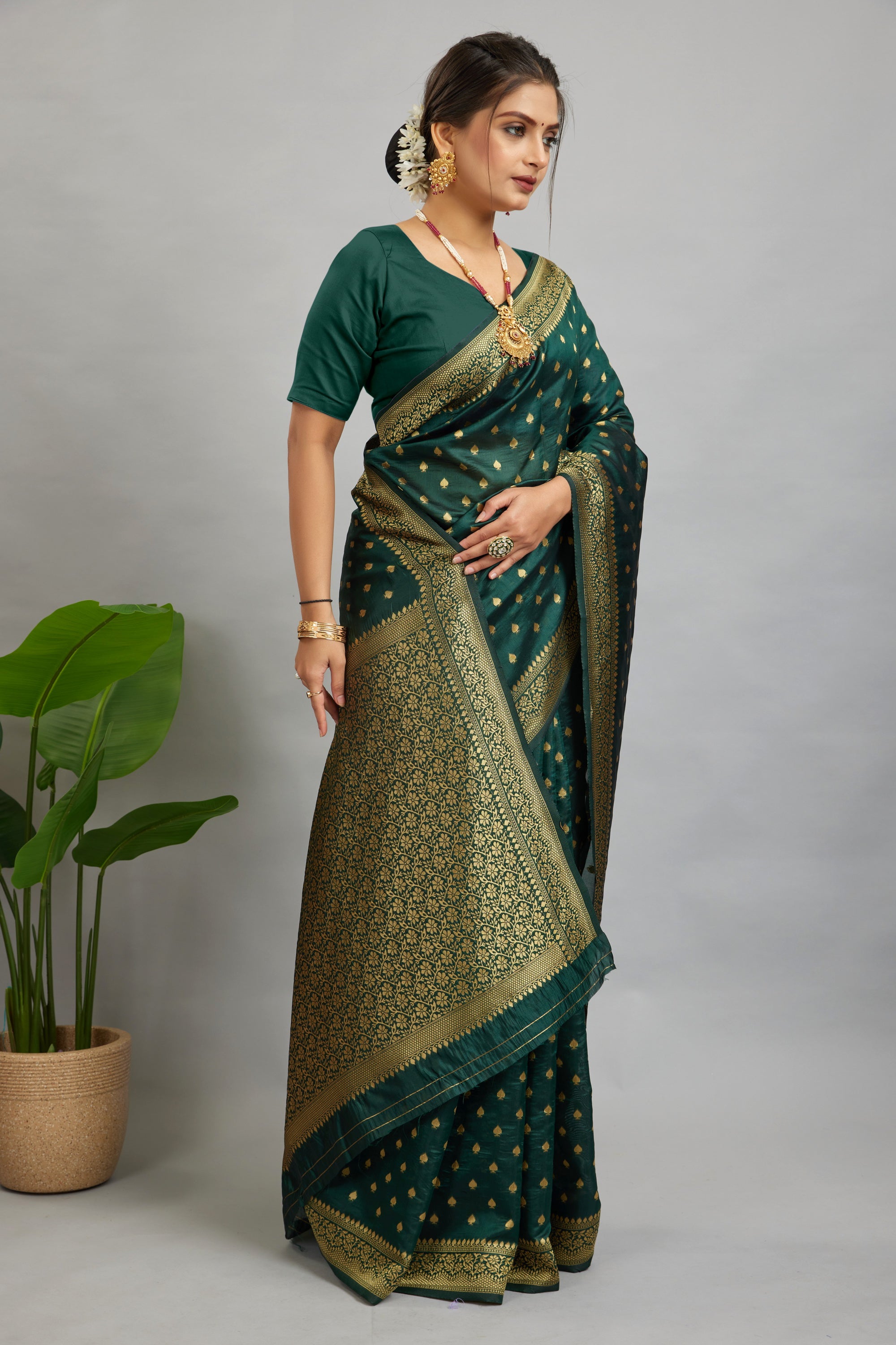 Green Woven Silk Blend Saree