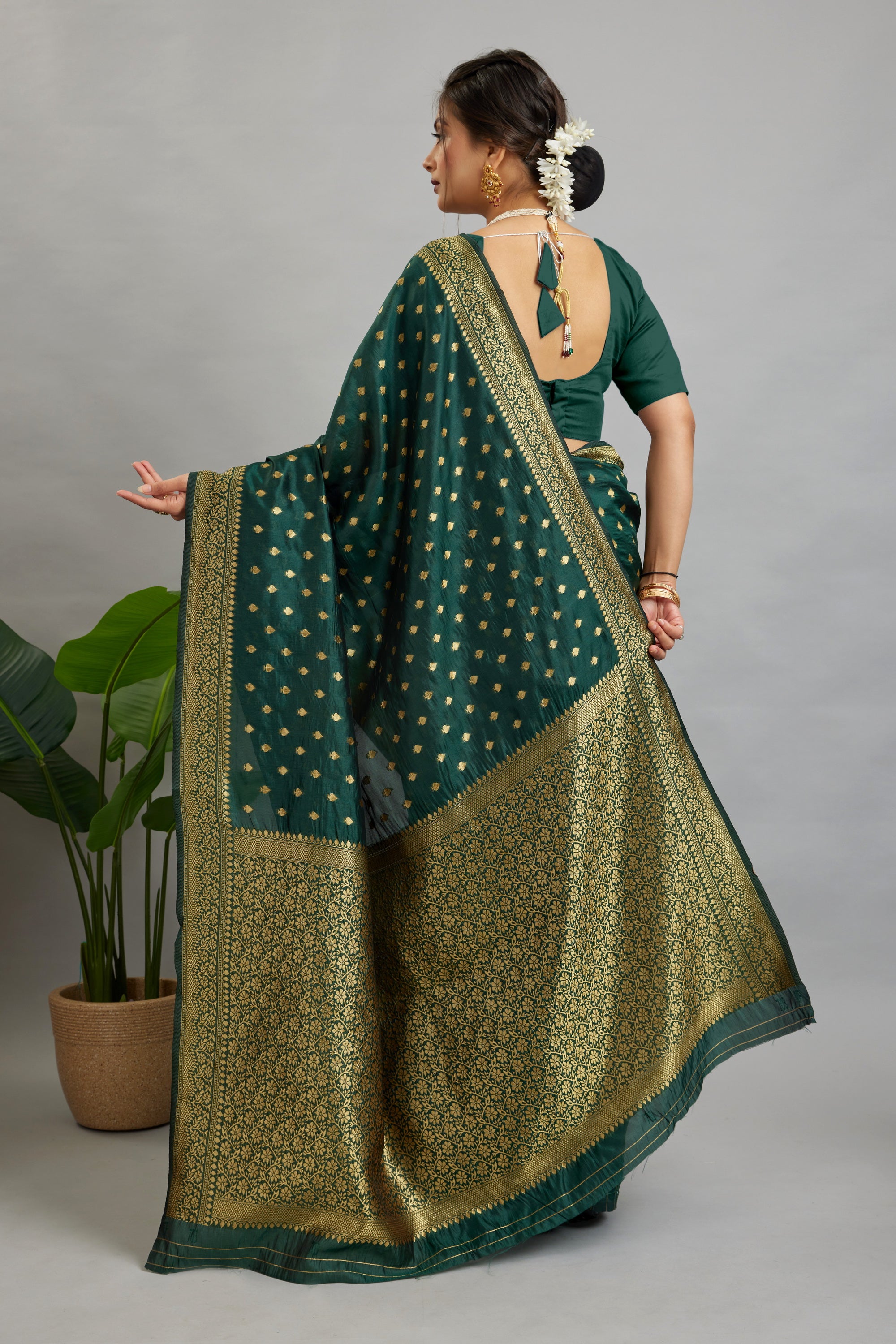Green Woven Silk Blend Saree
