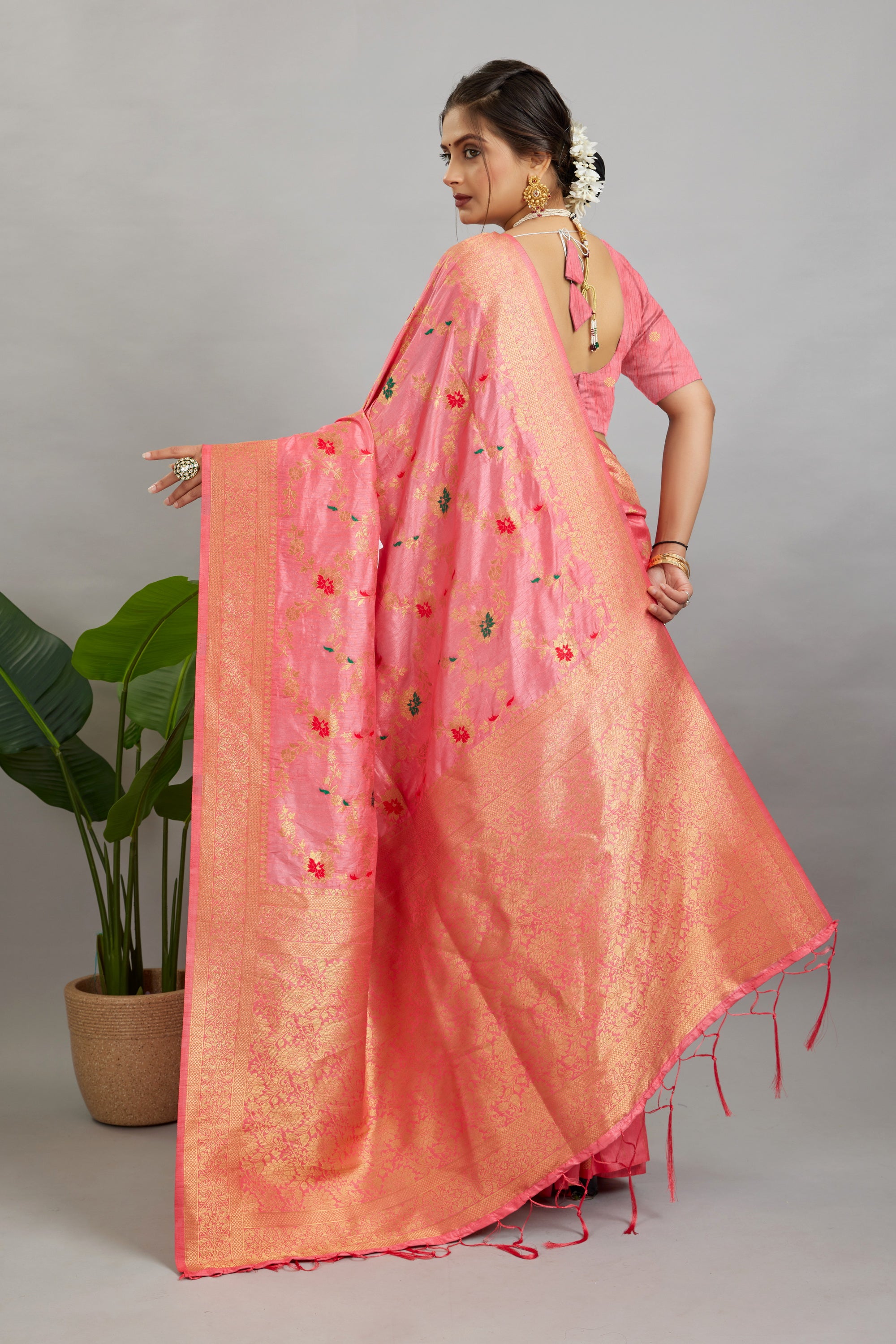 Baby Pink Pure Banarasi Khadi Silk Saree