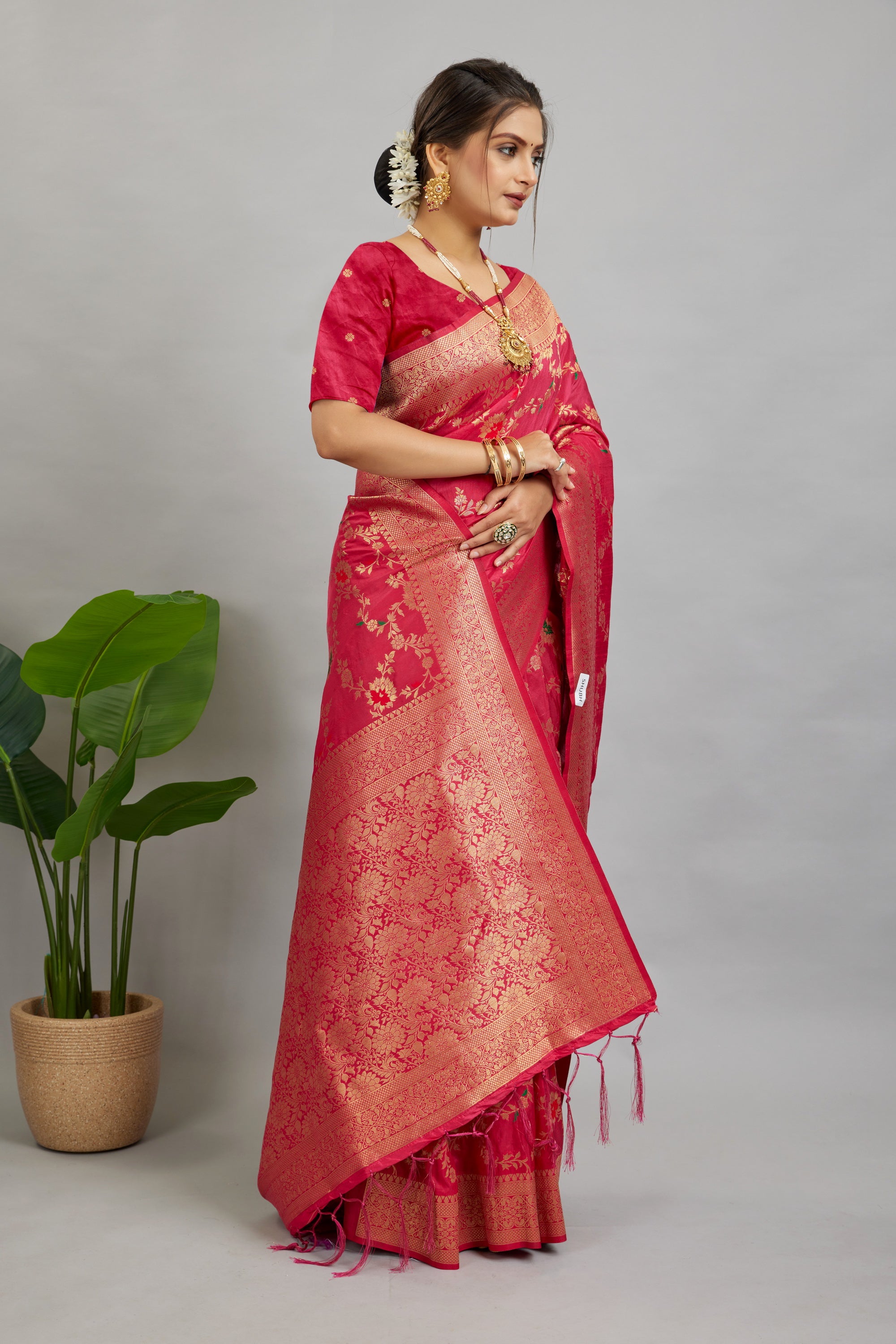 Pink Pure Banarasi Khadi Silk Saree