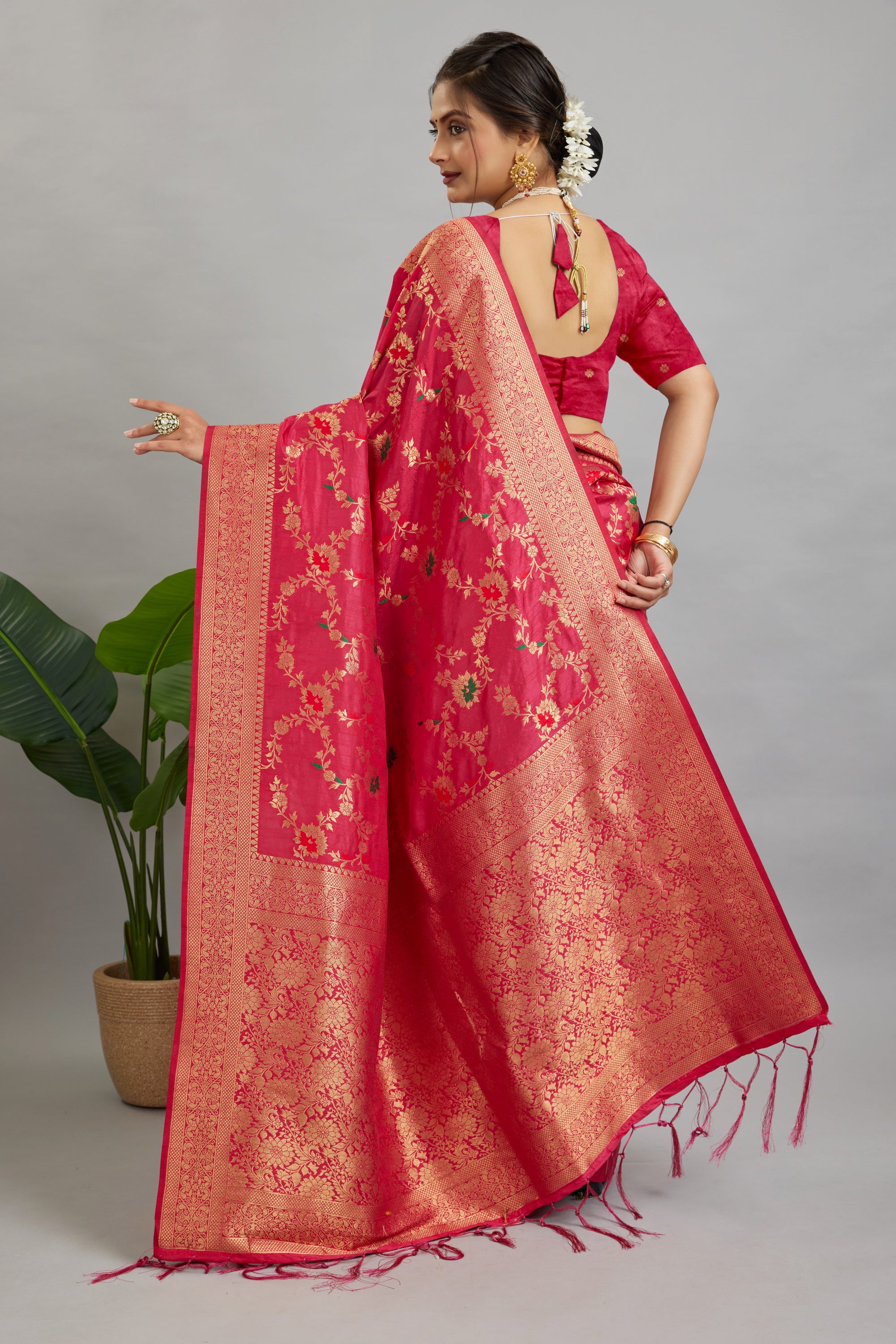 Pink Pure Banarasi Khadi Silk Saree
