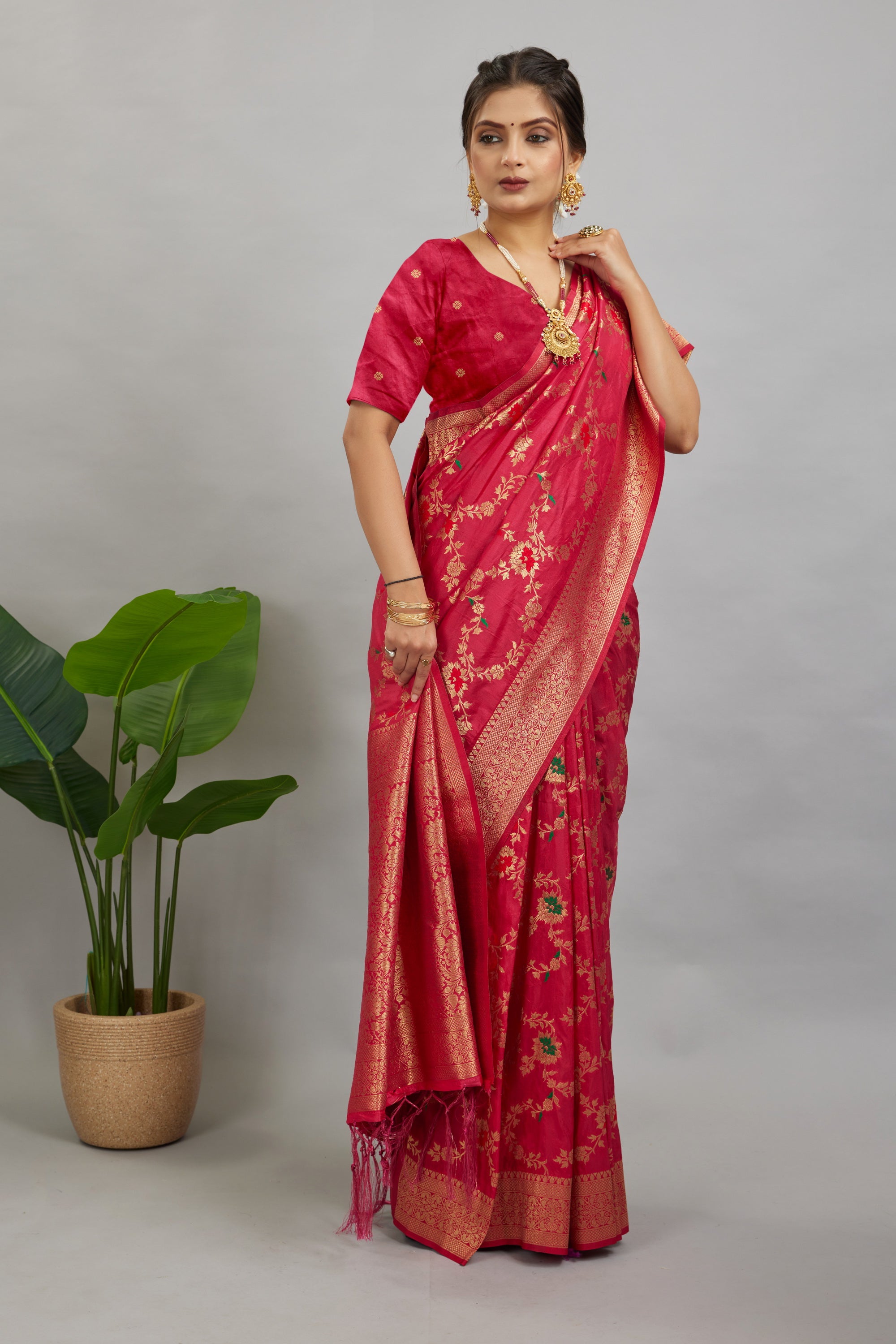 Pink Pure Banarasi Khadi Silk Saree