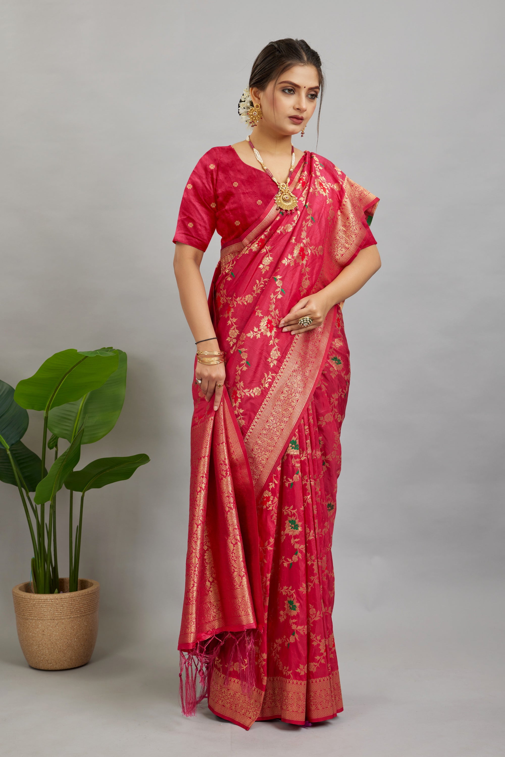 Pink Pure Banarasi Khadi Silk Saree