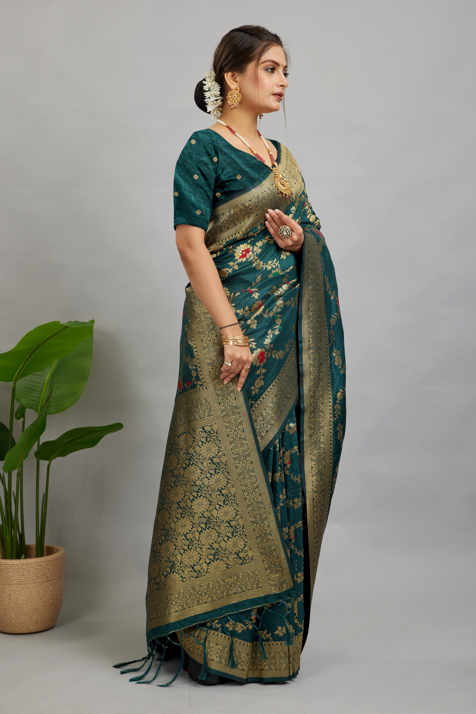 Rama Pure Banarasi Khadi Silk Saree