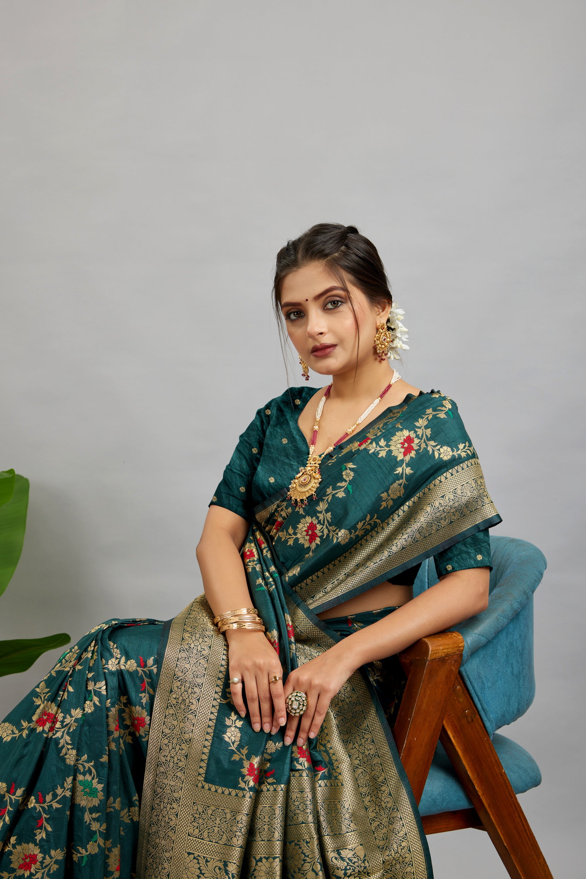 Rama Pure Banarasi Khadi Silk Saree