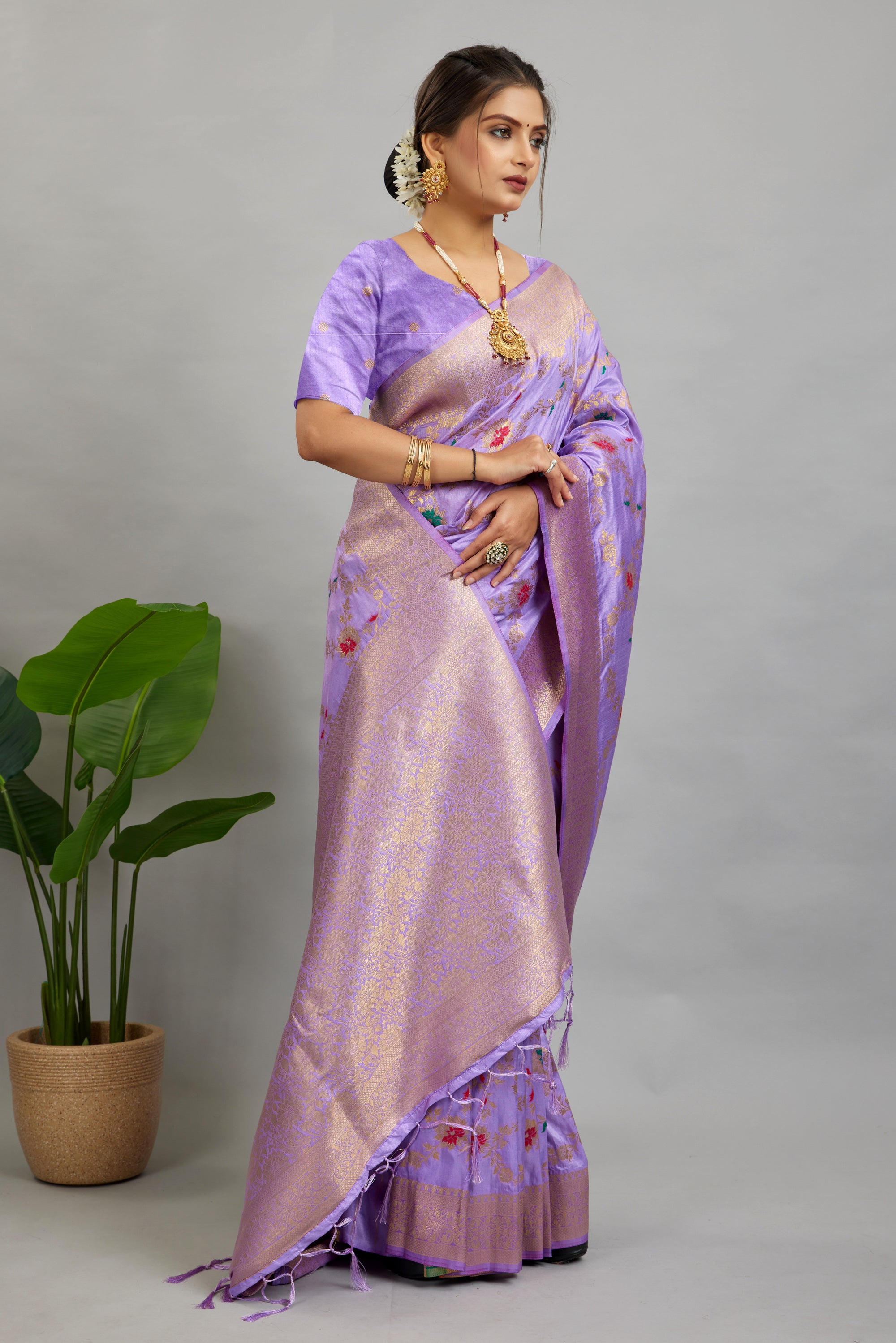 Lavender Pure Banarasi Khadi Silk Saree