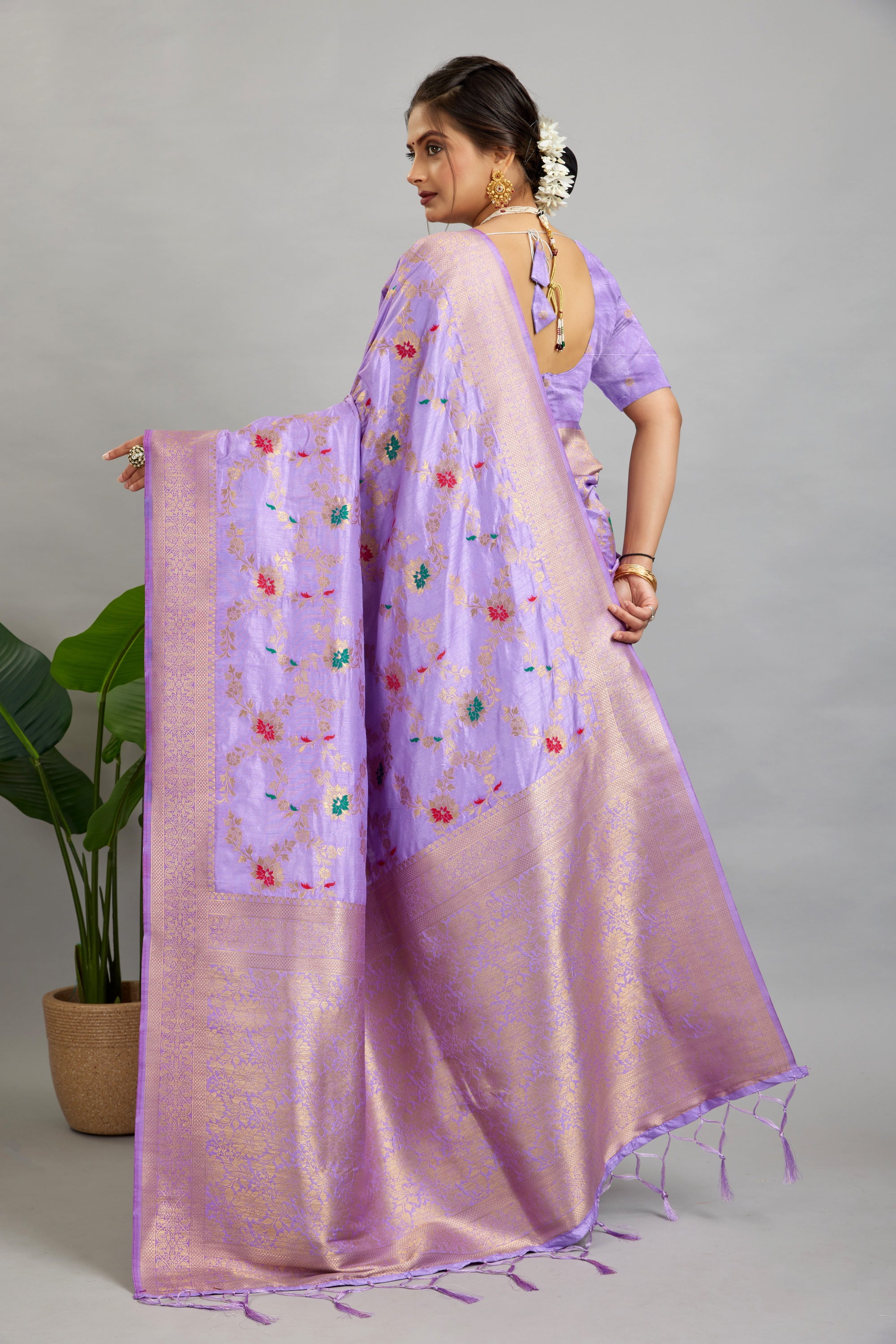 Lavender Pure Banarasi Khadi Silk Saree