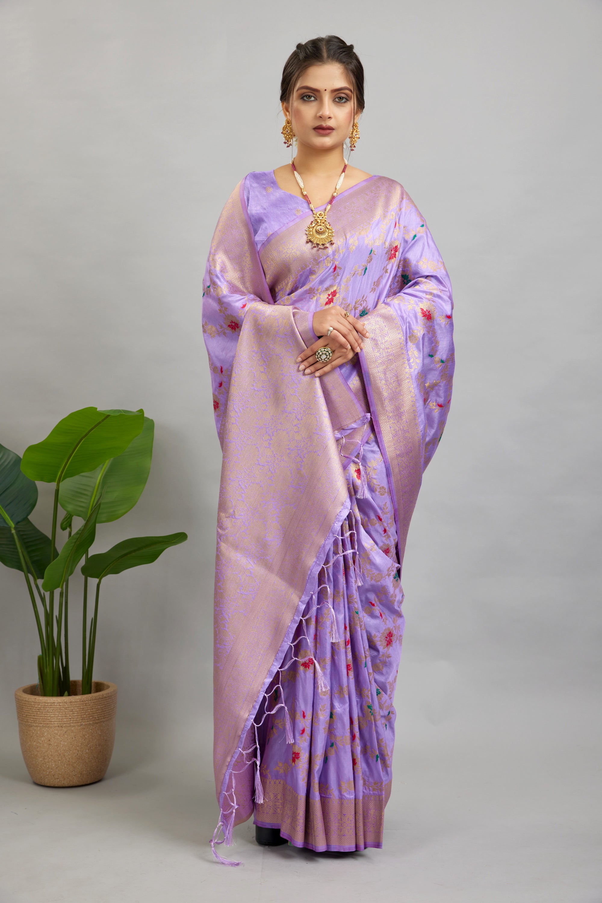 Lavender Pure Banarasi Khadi Silk Saree