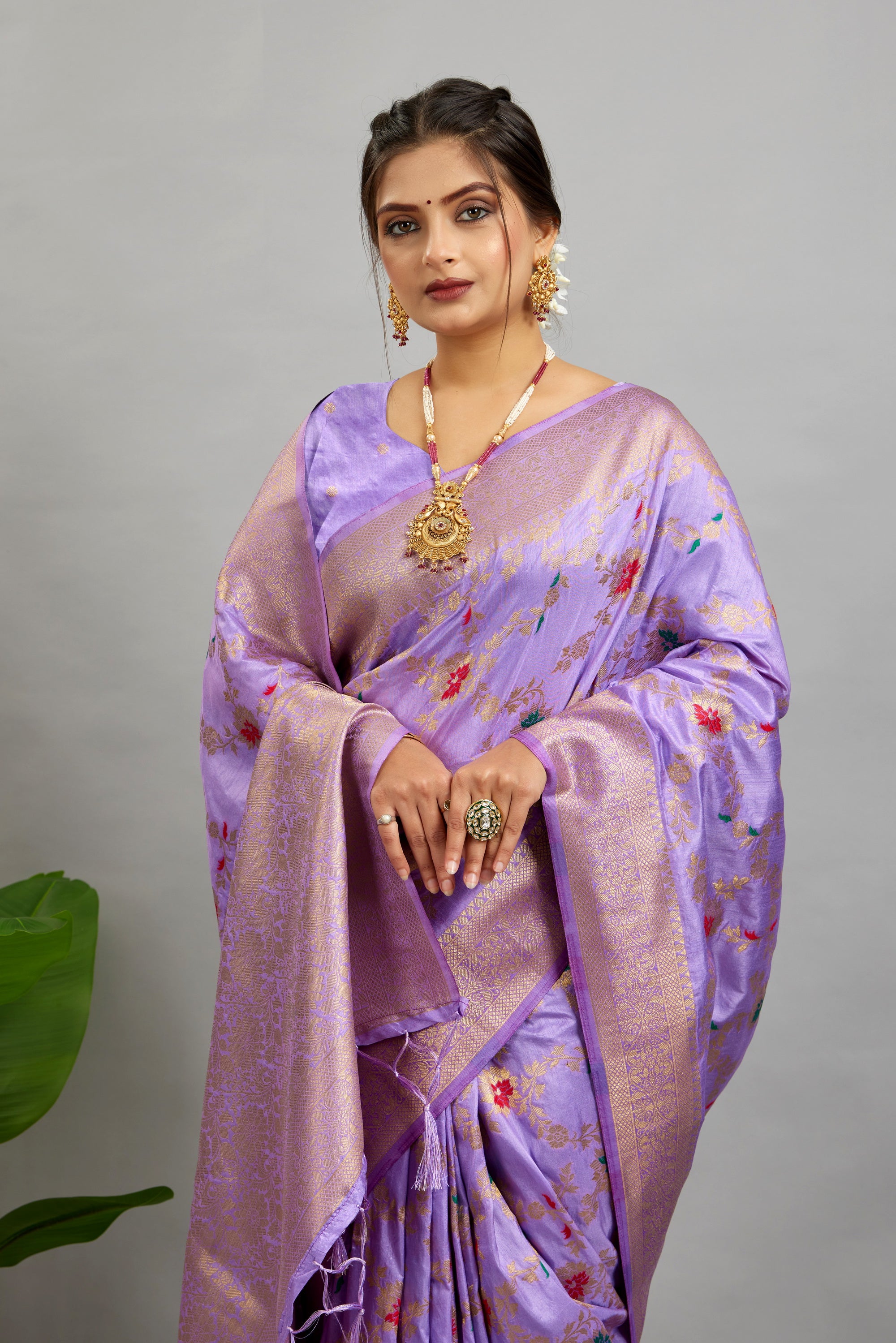 Lavender Pure Banarasi Khadi Silk Saree