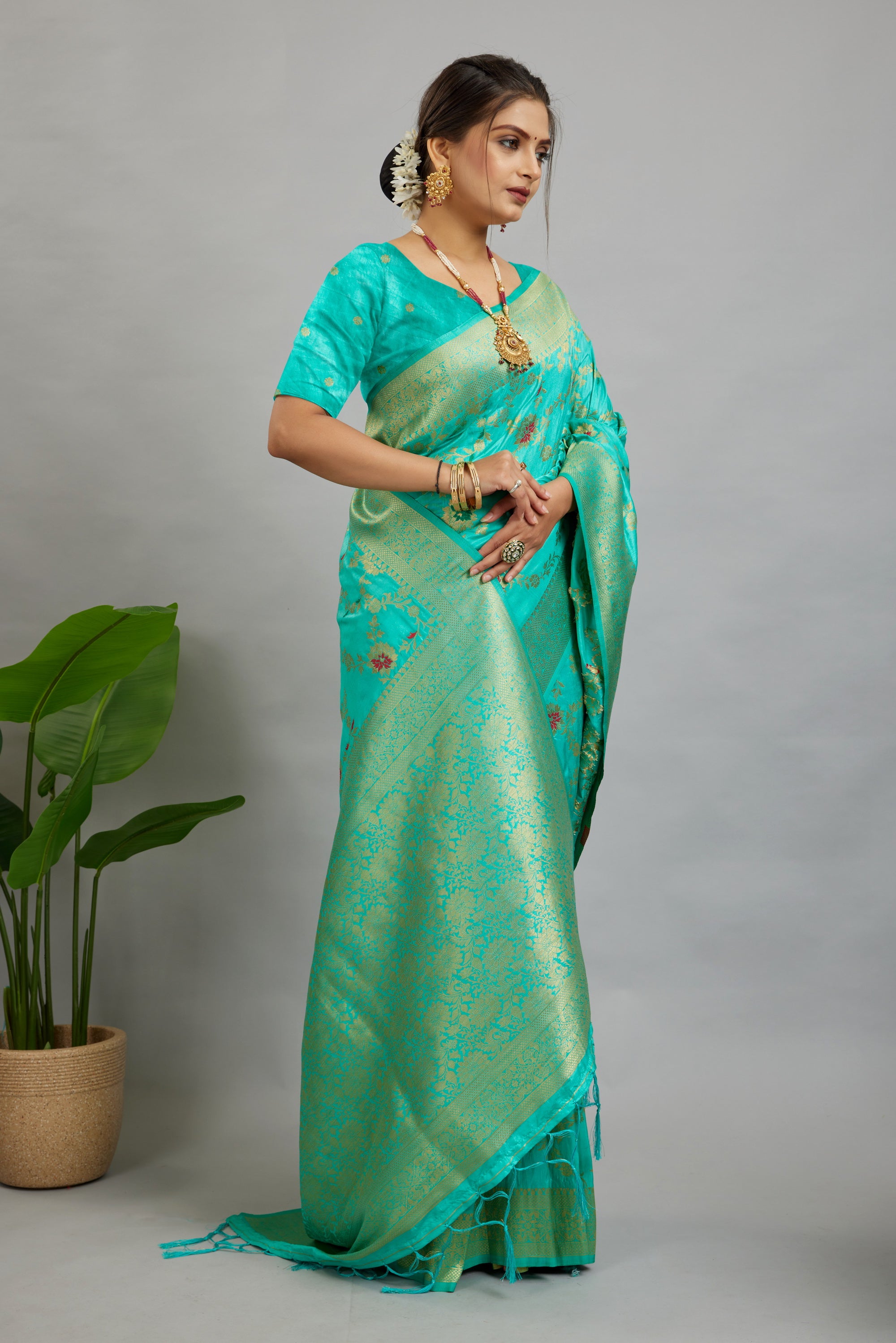 Mint Pure Banarasi Khadi Silk Saree