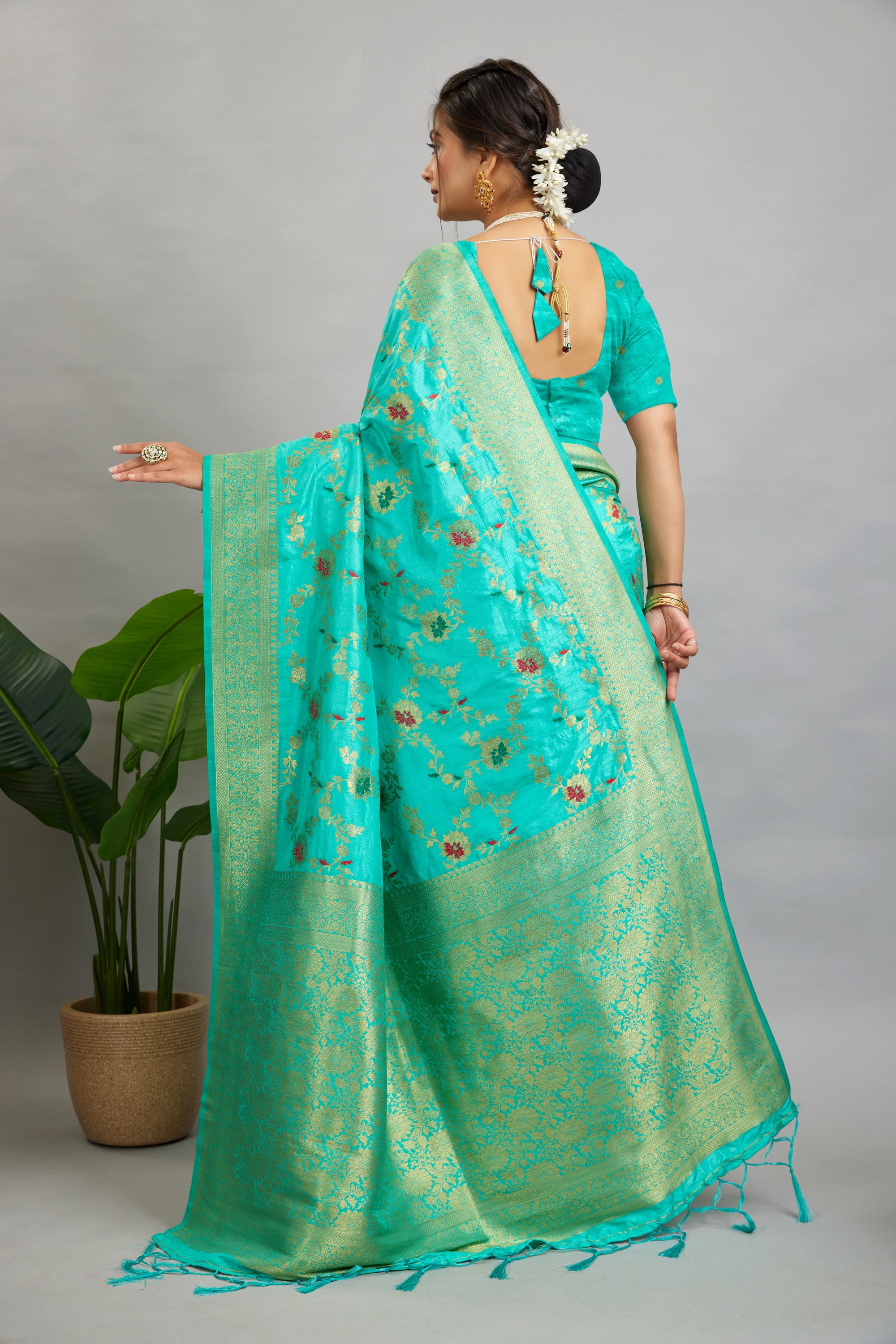 Mint Pure Banarasi Khadi Silk Saree