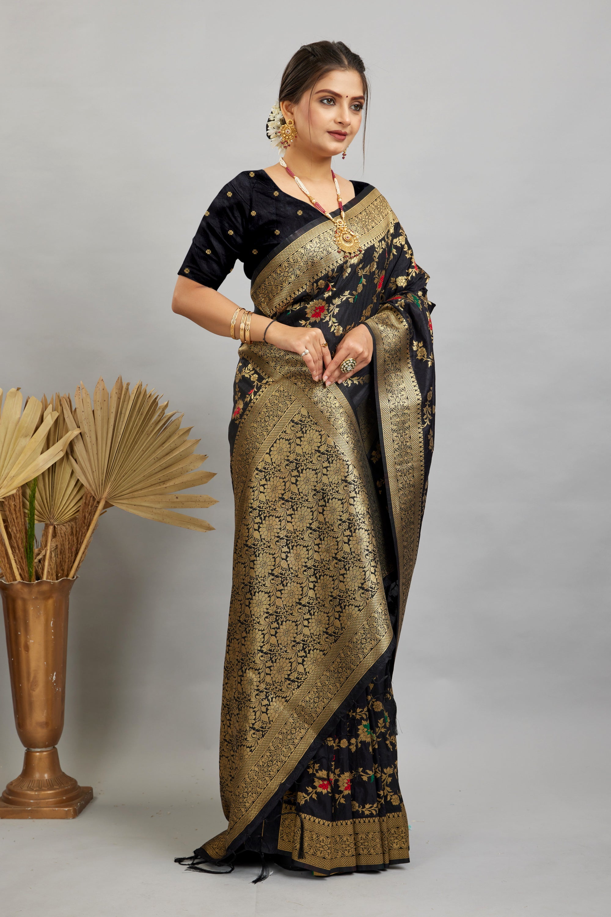 Black Pure Banarasi Khadi Silk Saree
