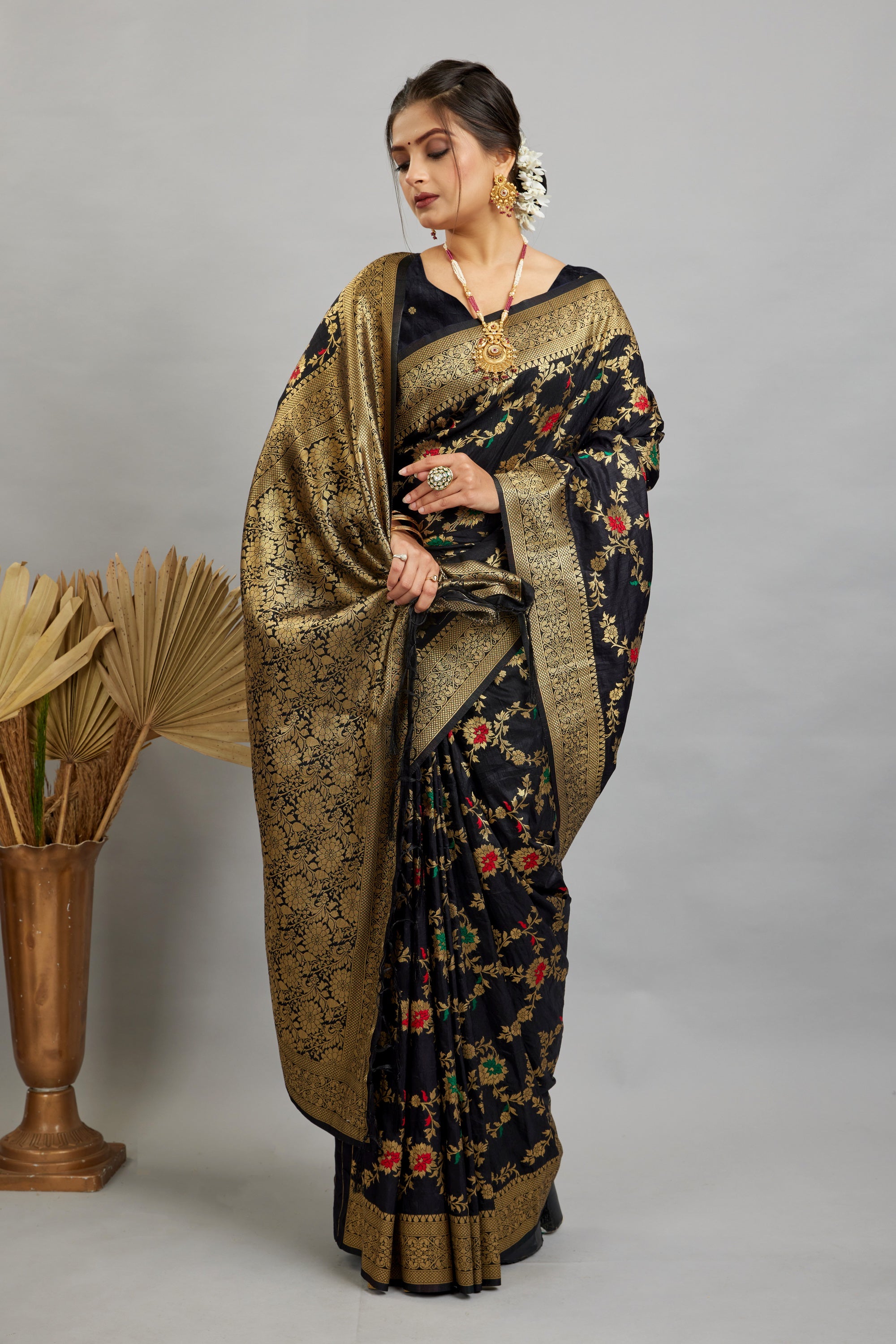 Black Pure Banarasi Khadi Silk Saree