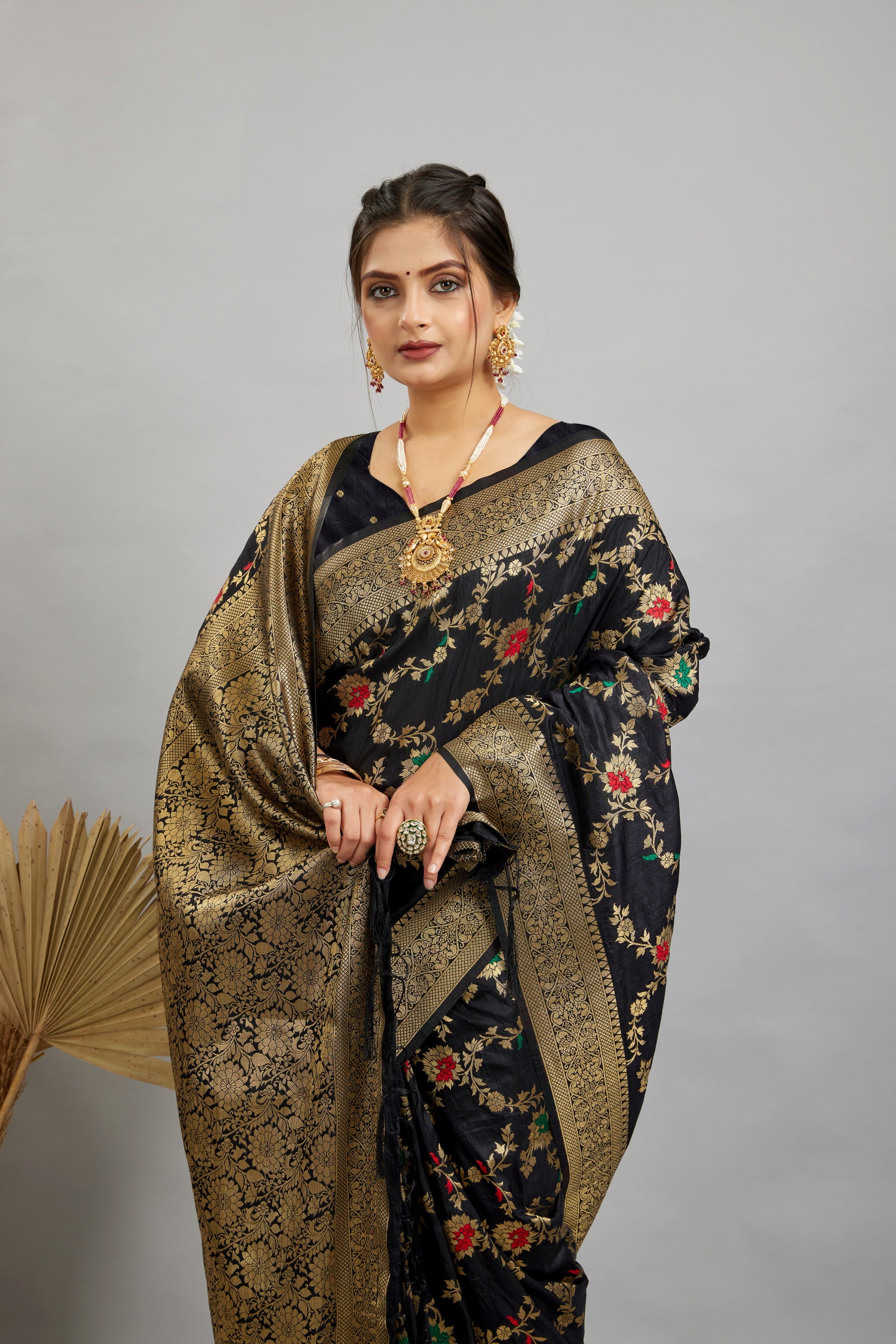 Black Pure Banarasi Khadi Silk Saree