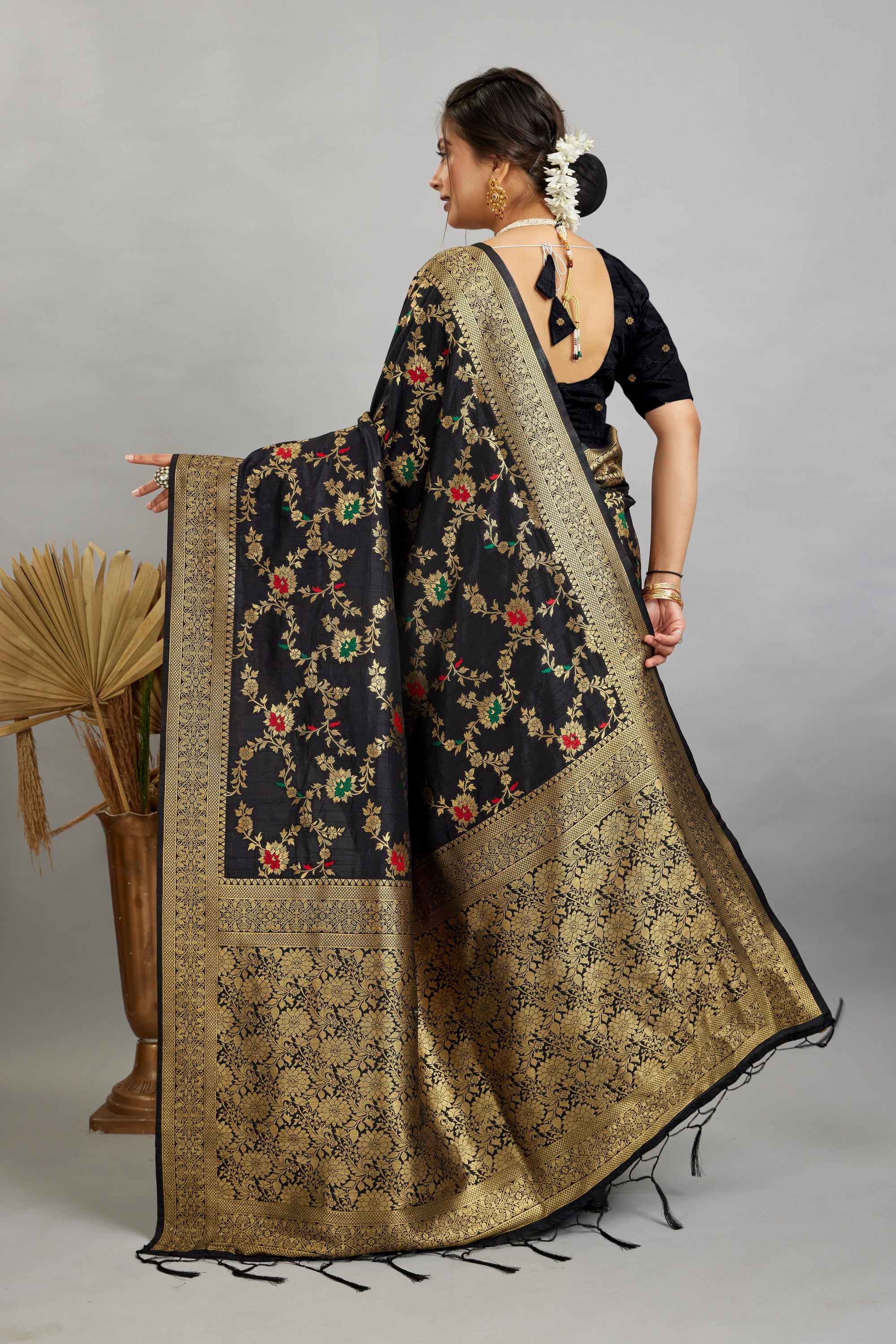 Black Pure Banarasi Khadi Silk Saree