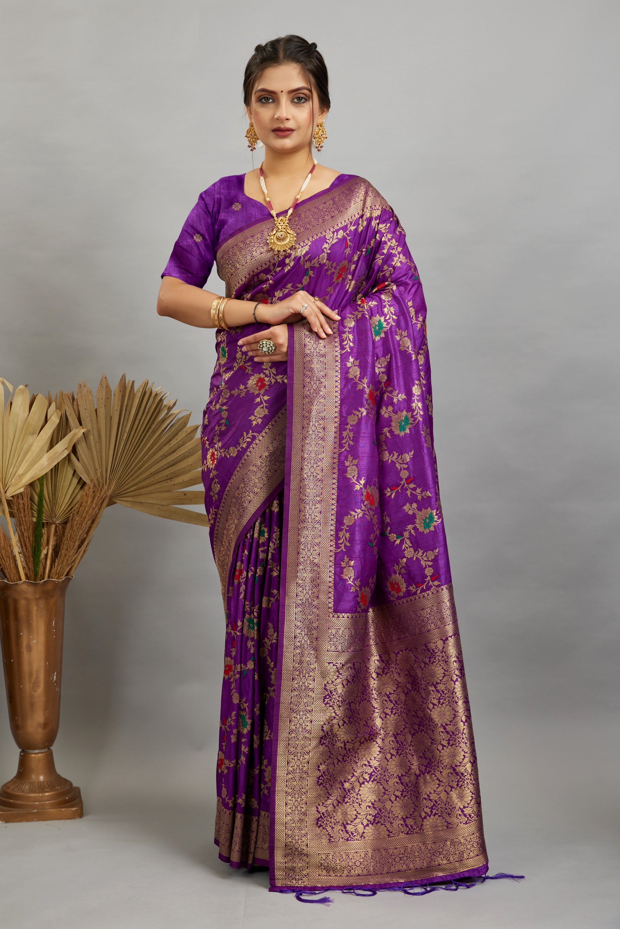 Purple Pure Banarasi Khadi Silk Saree