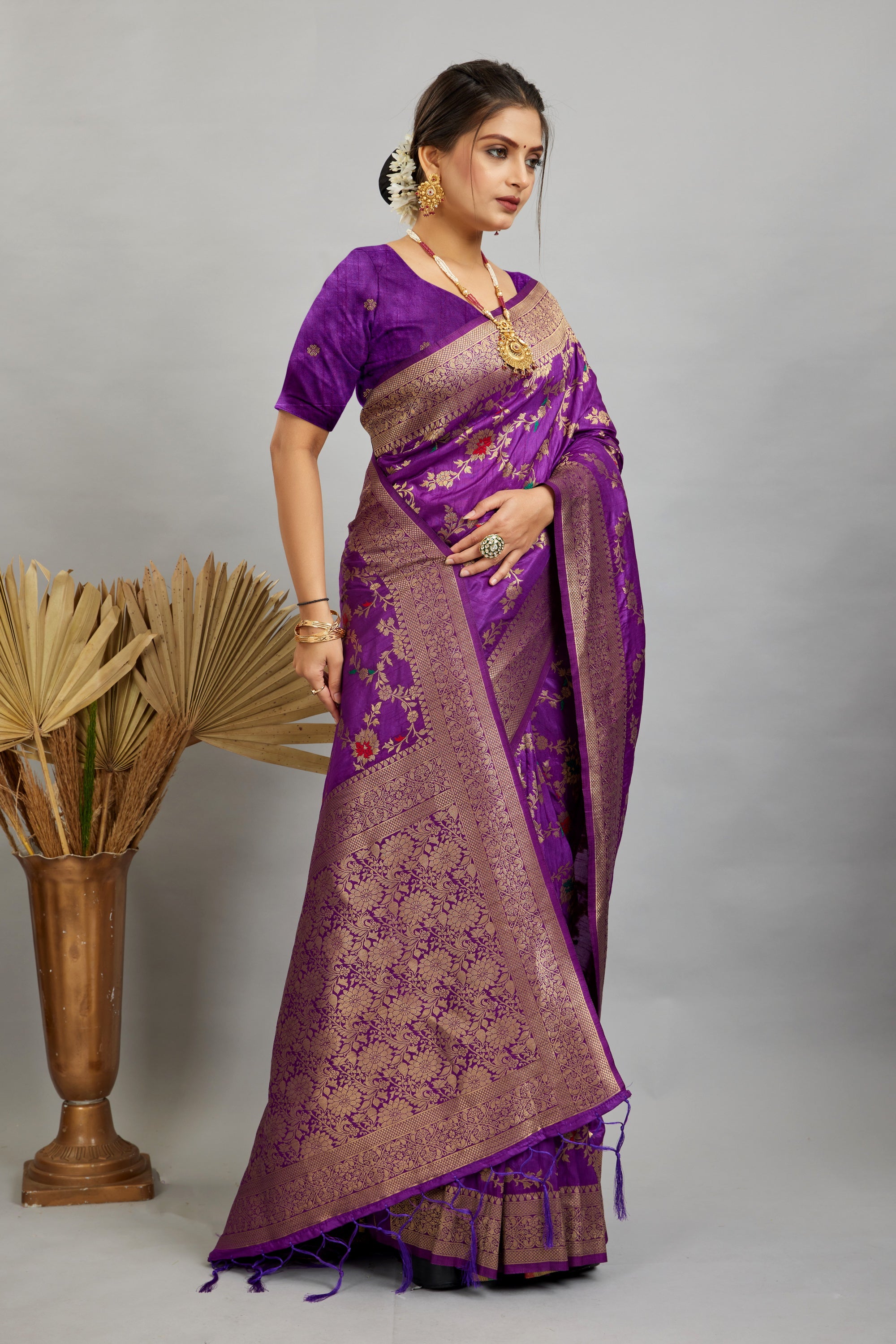 Purple Pure Banarasi Khadi Silk Saree