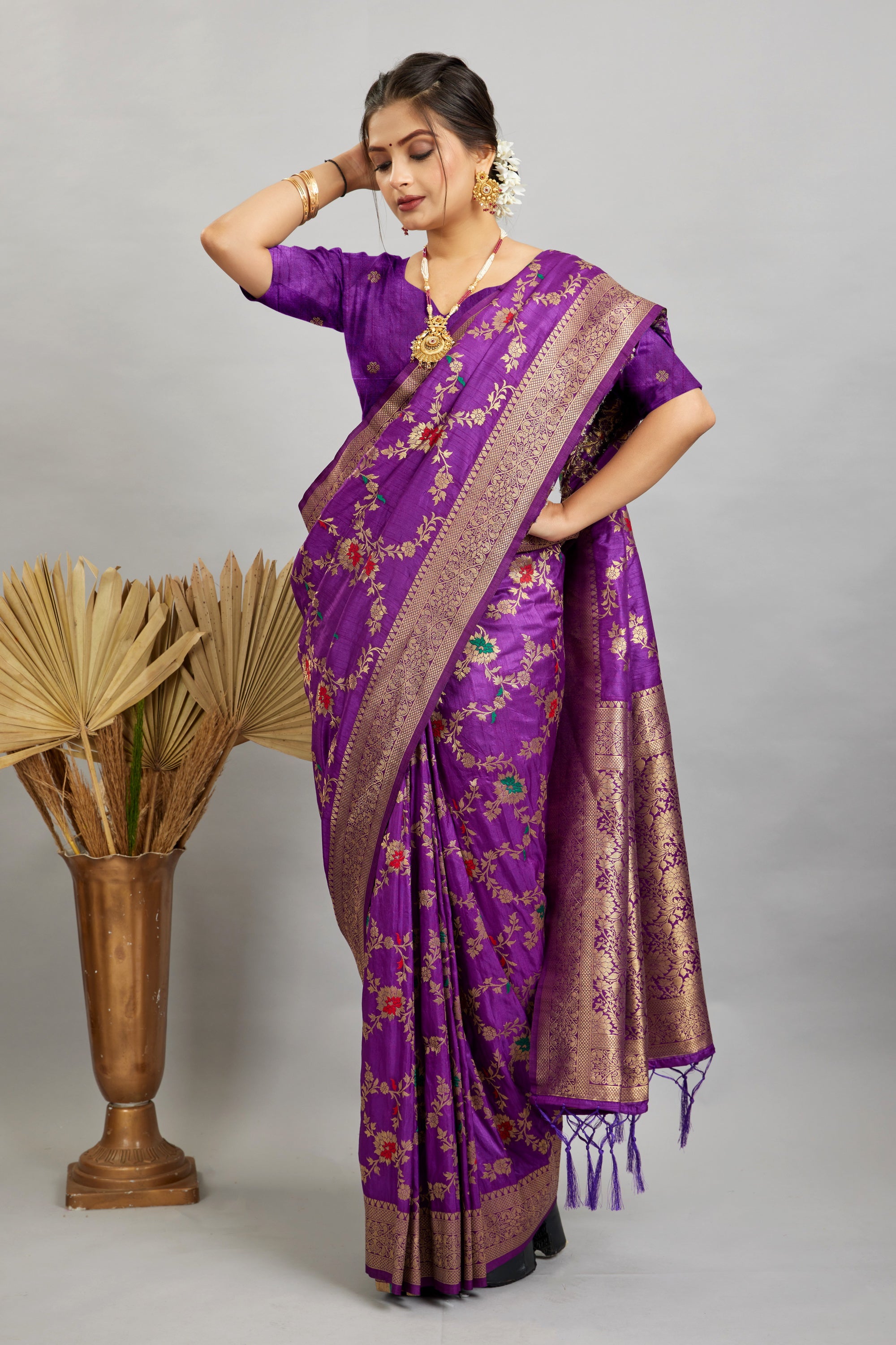 Purple Pure Banarasi Khadi Silk Saree