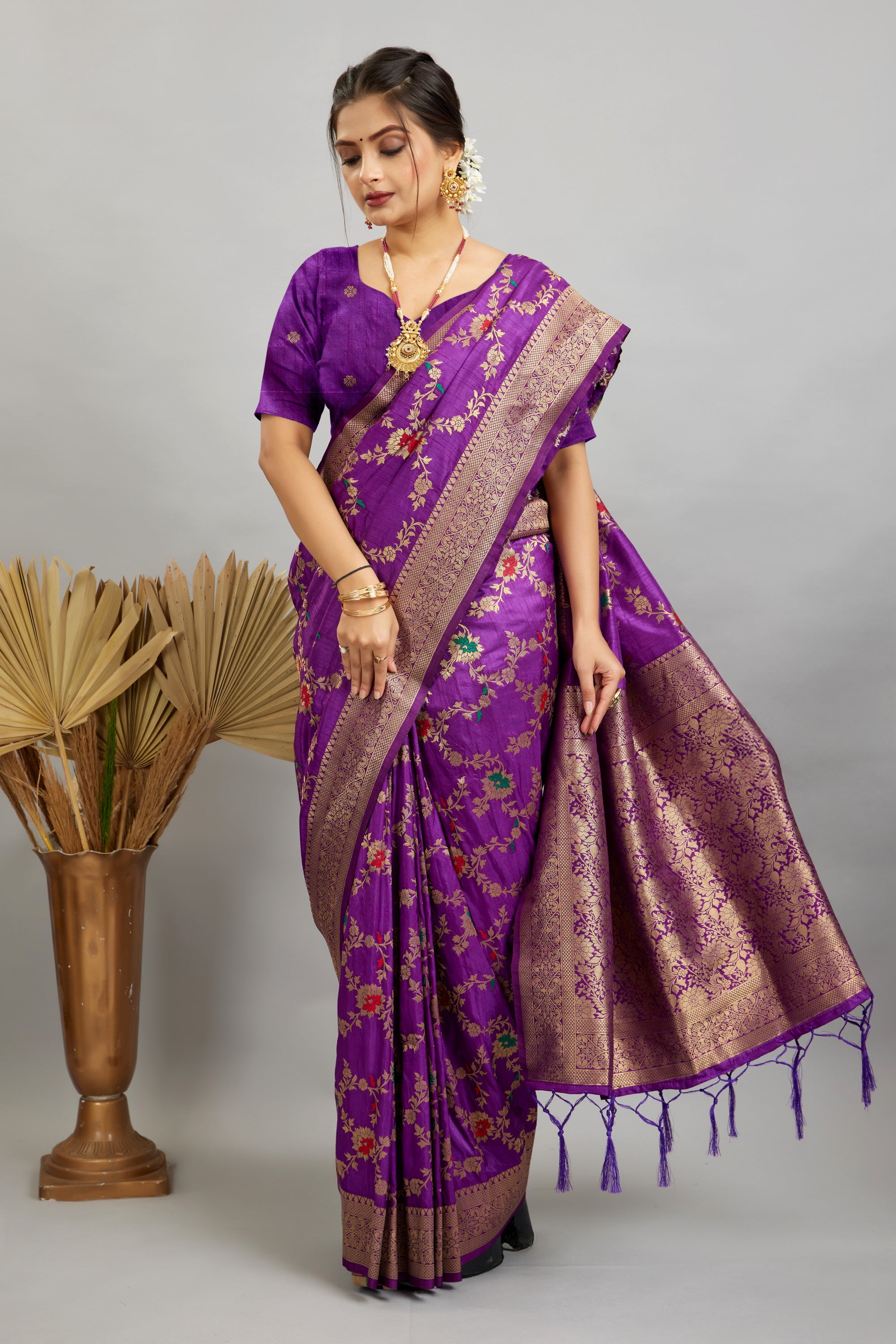 Purple Pure Banarasi Khadi Silk Saree