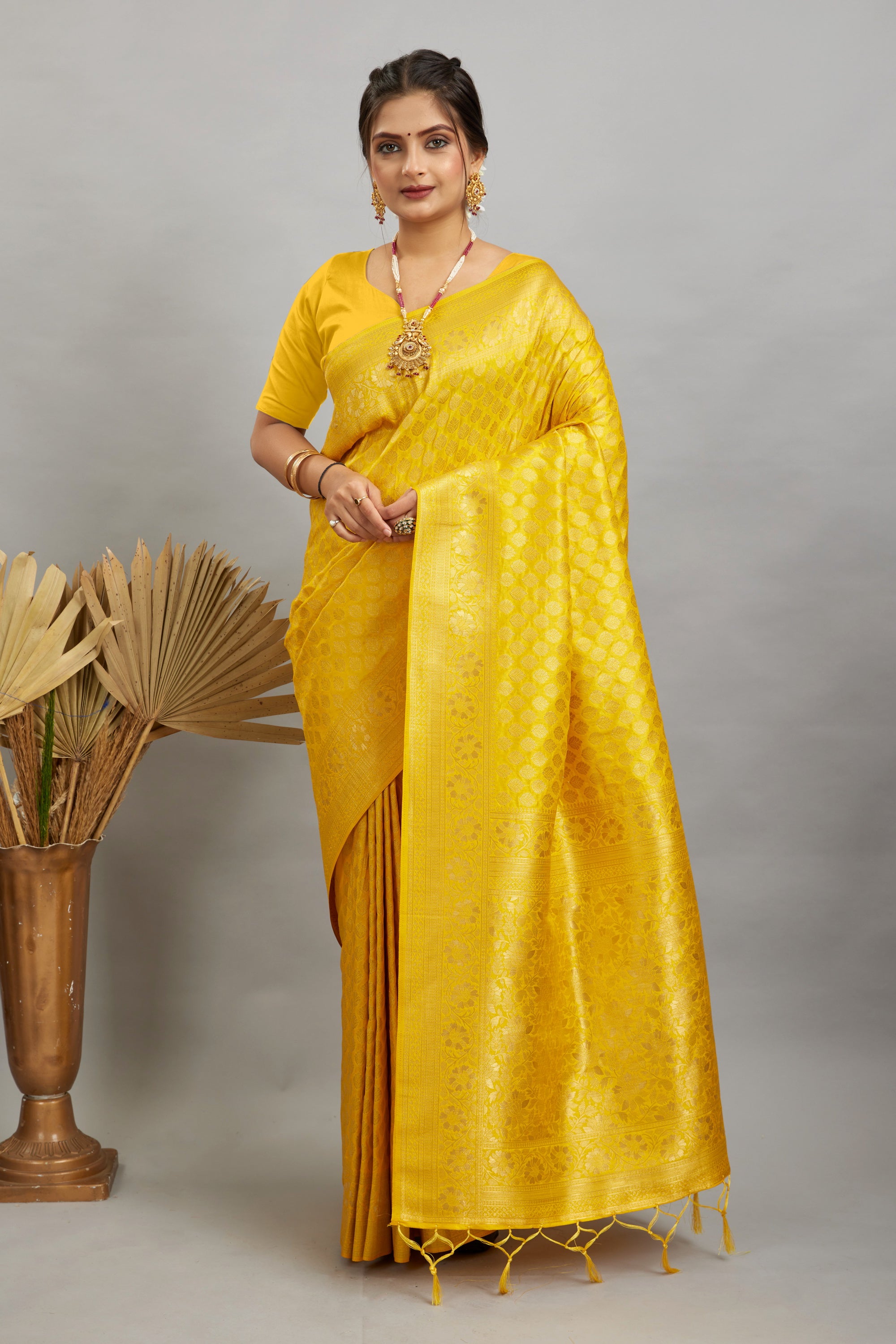 Yellow Pure Soft Khadi Silk Saree