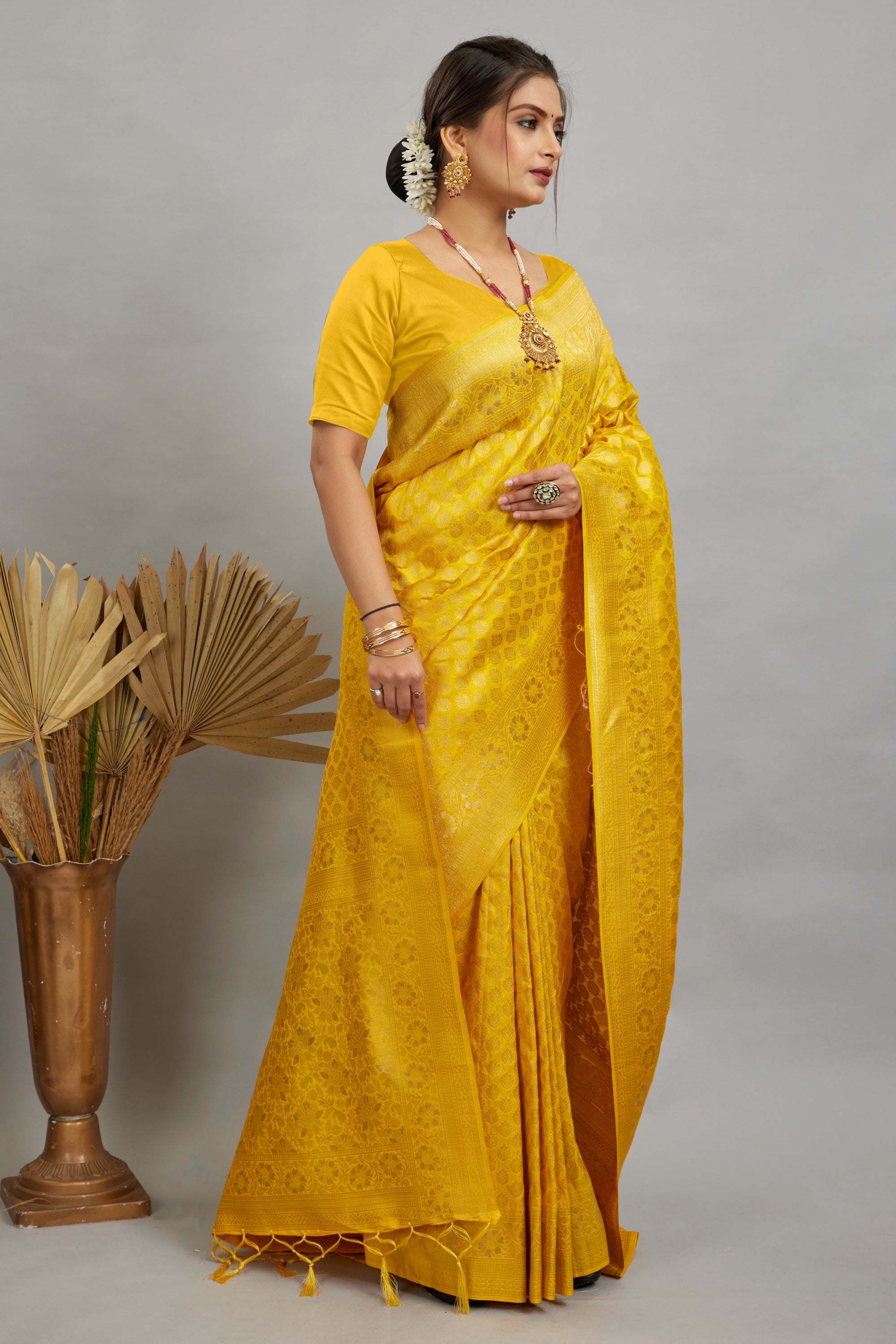 Yellow Pure Soft Khadi Silk Saree