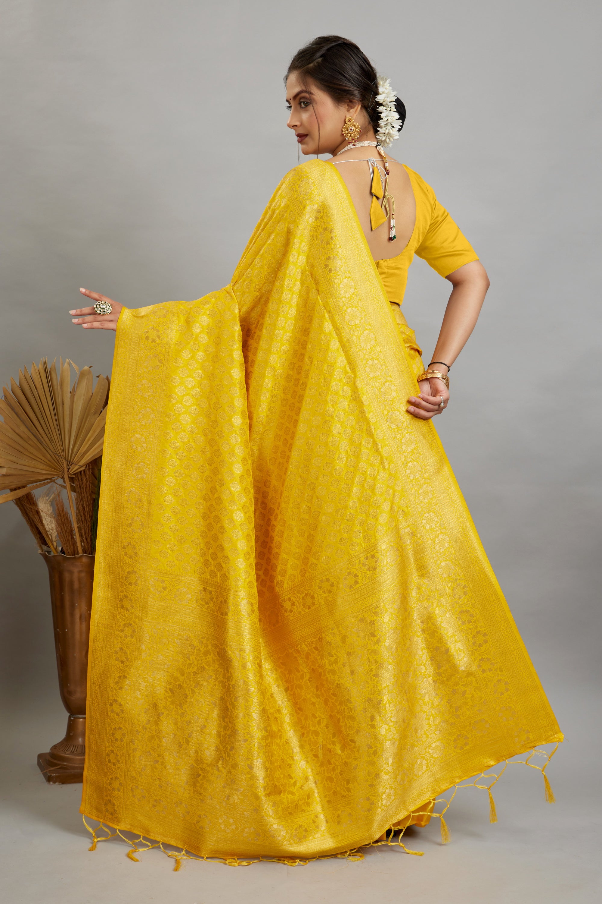 Yellow Pure Soft Khadi Silk Saree