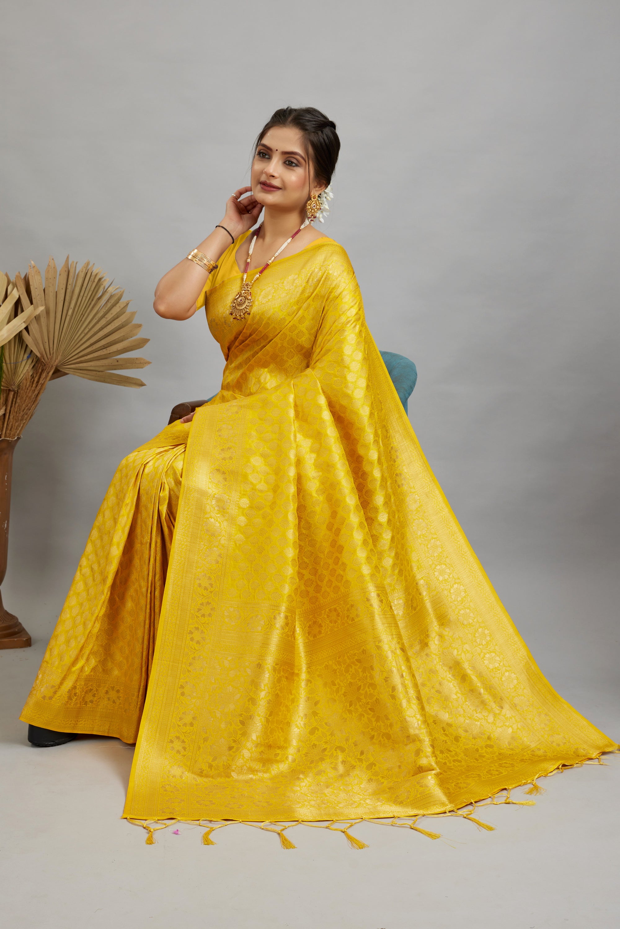 Yellow Pure Soft Khadi Silk Saree