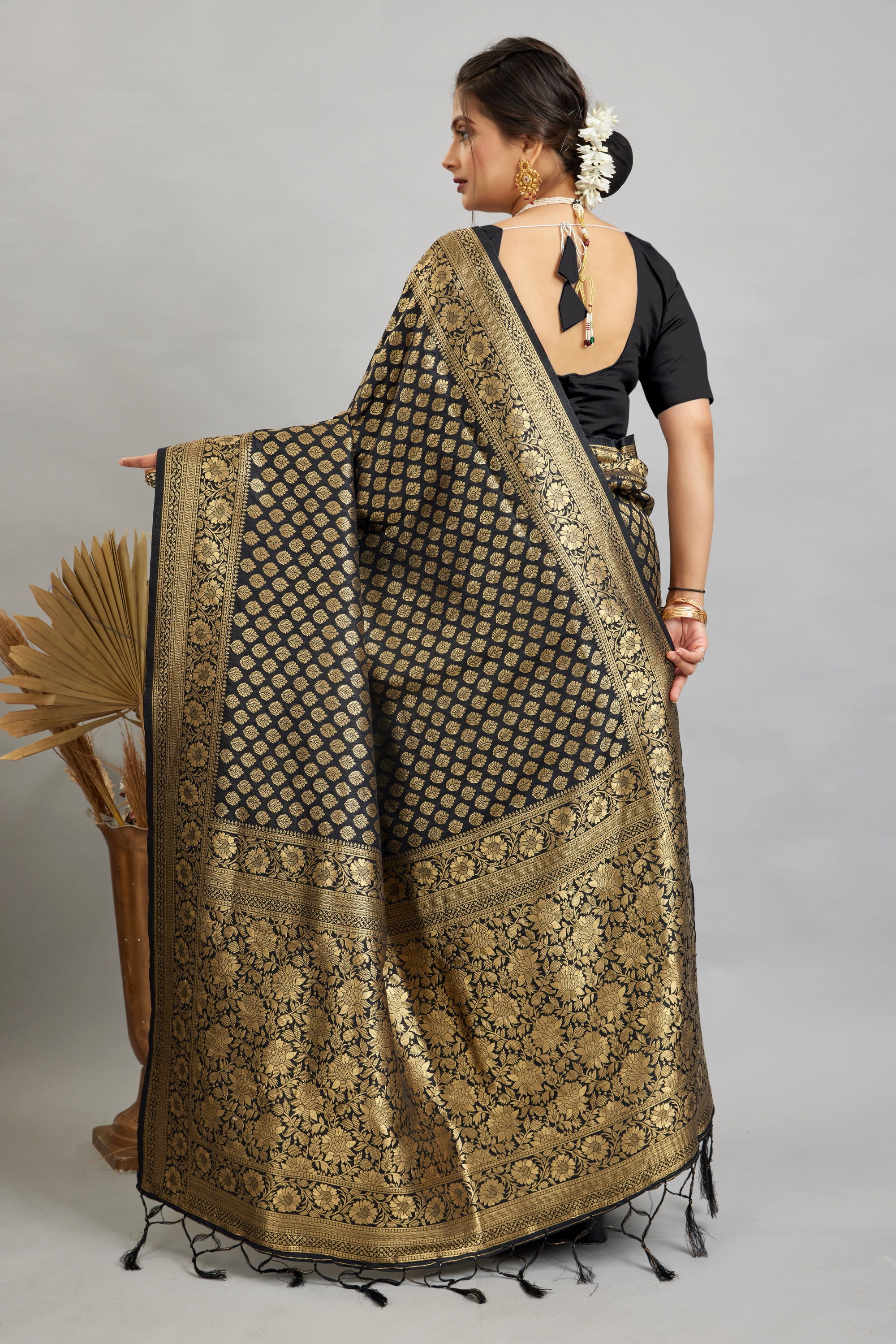Black Pure Soft Khadi Silk Saree