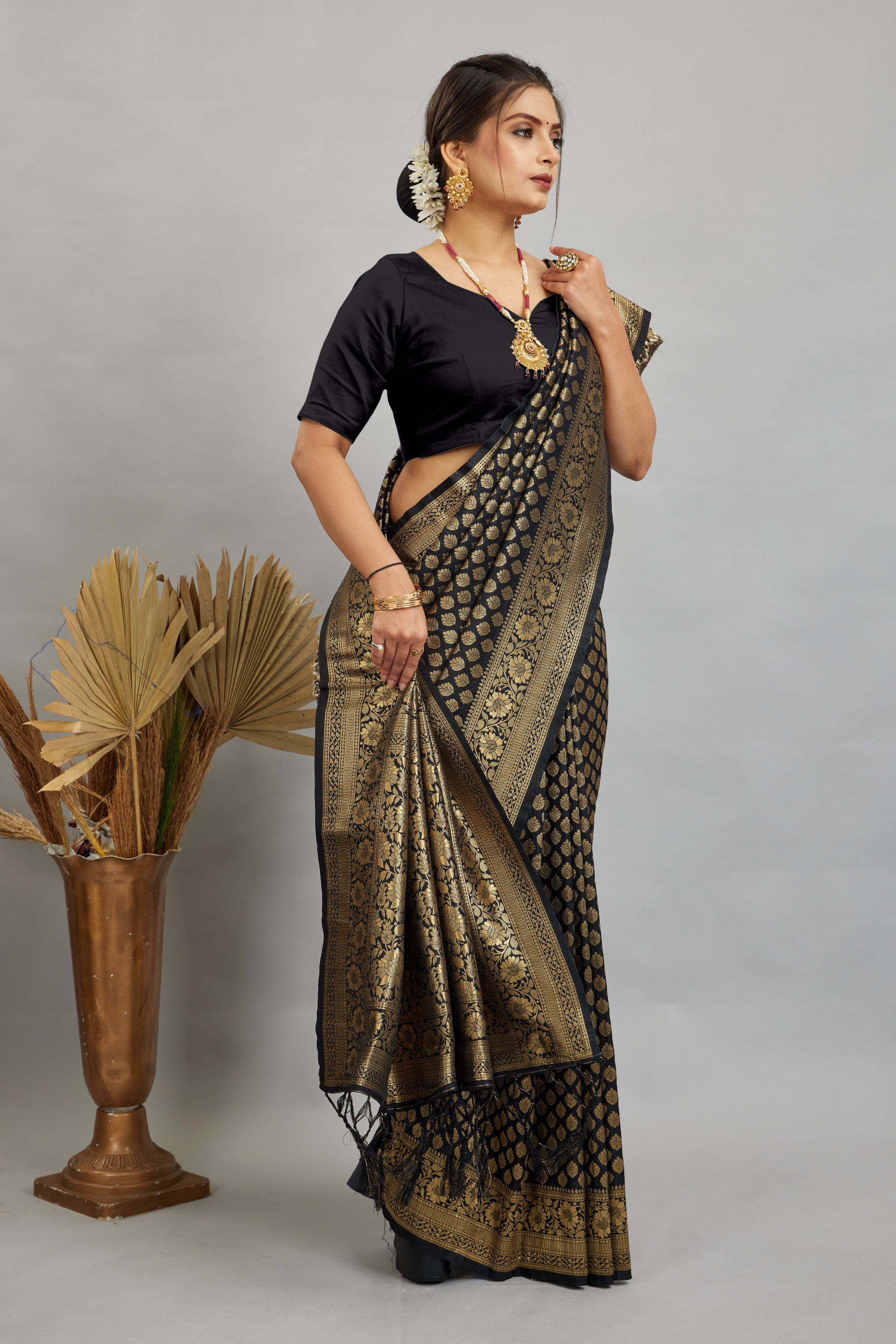 Black Pure Soft Khadi Silk Saree