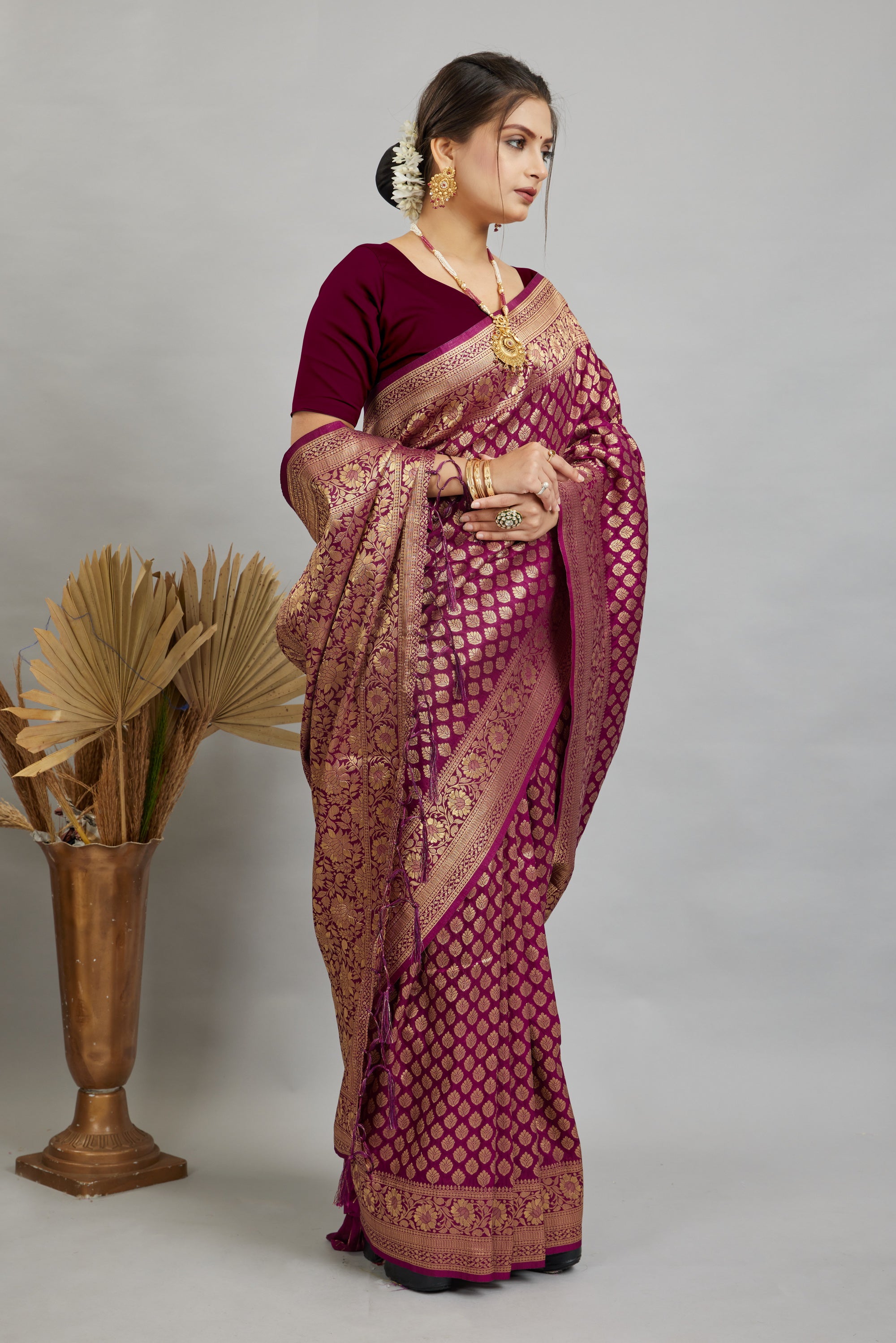Wine Pure Soft Khadi Silk Saree