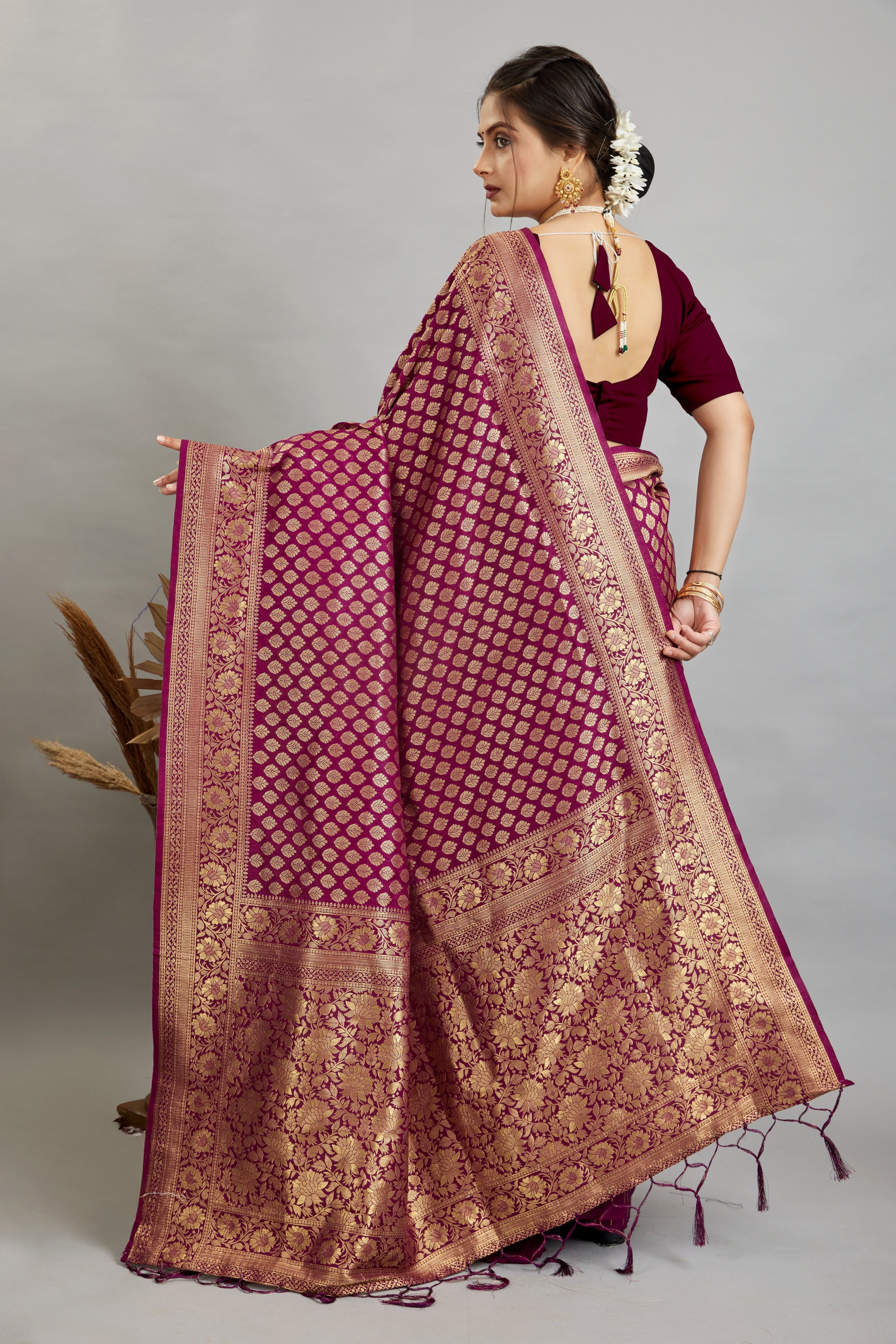 Wine Pure Soft Khadi Silk Saree